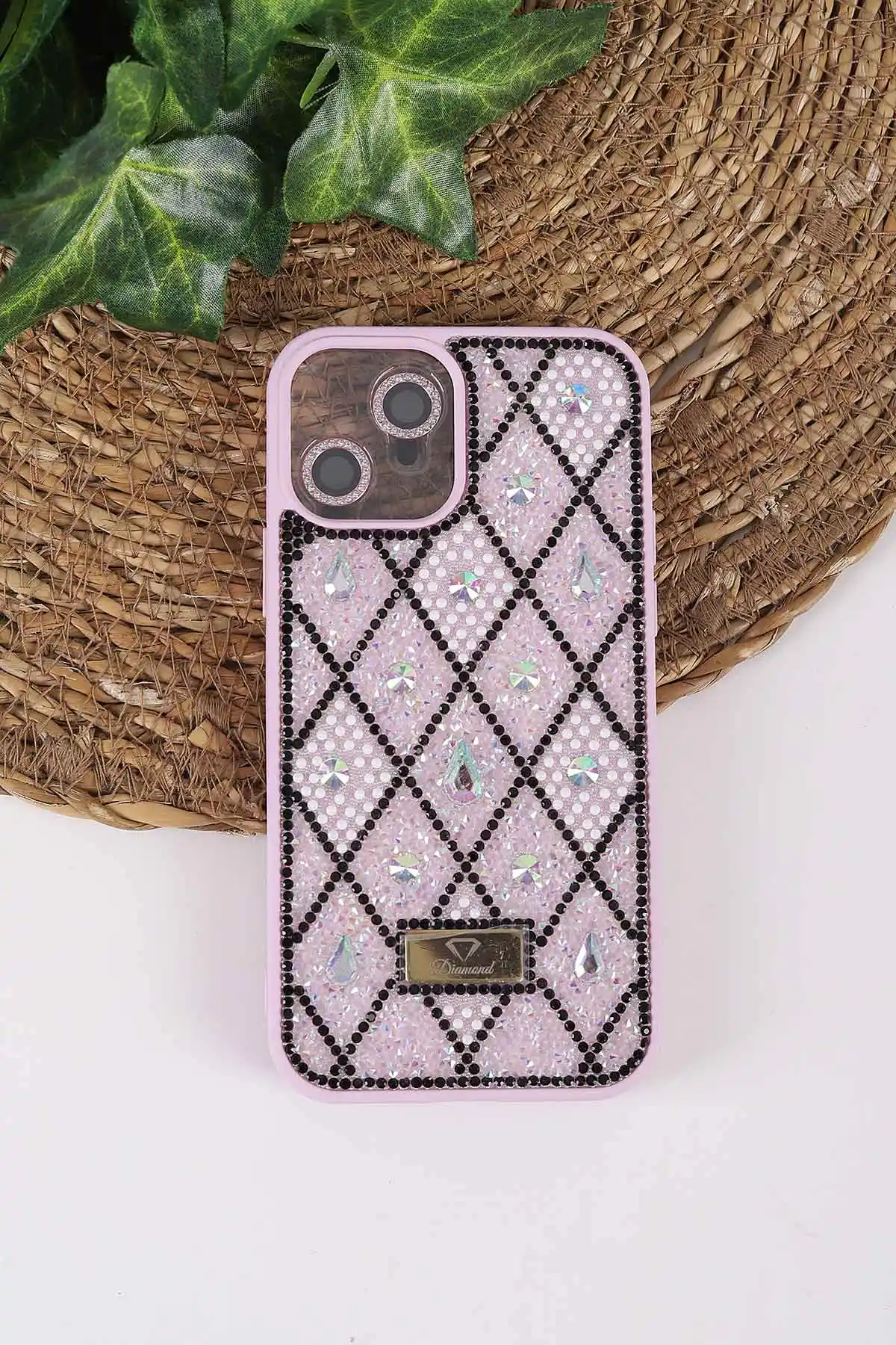 Lila TeknoCase İPhone 12 Uyumlu Dlr Diamond Case Serisi Lens Hediyeli Premium Sert Silikon Telefon Kılıfı 430343