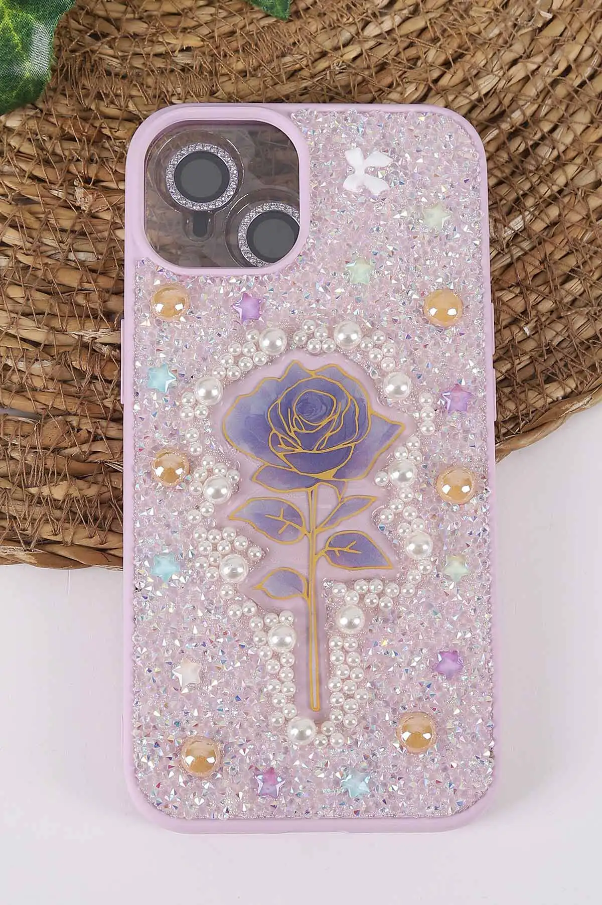 Lila TeknoCase İPhone 13 Uyumlu Afra Diamond Case Serisi Lens Hediyeli Premium Sert Silikon Telefon Kılıfı 430505