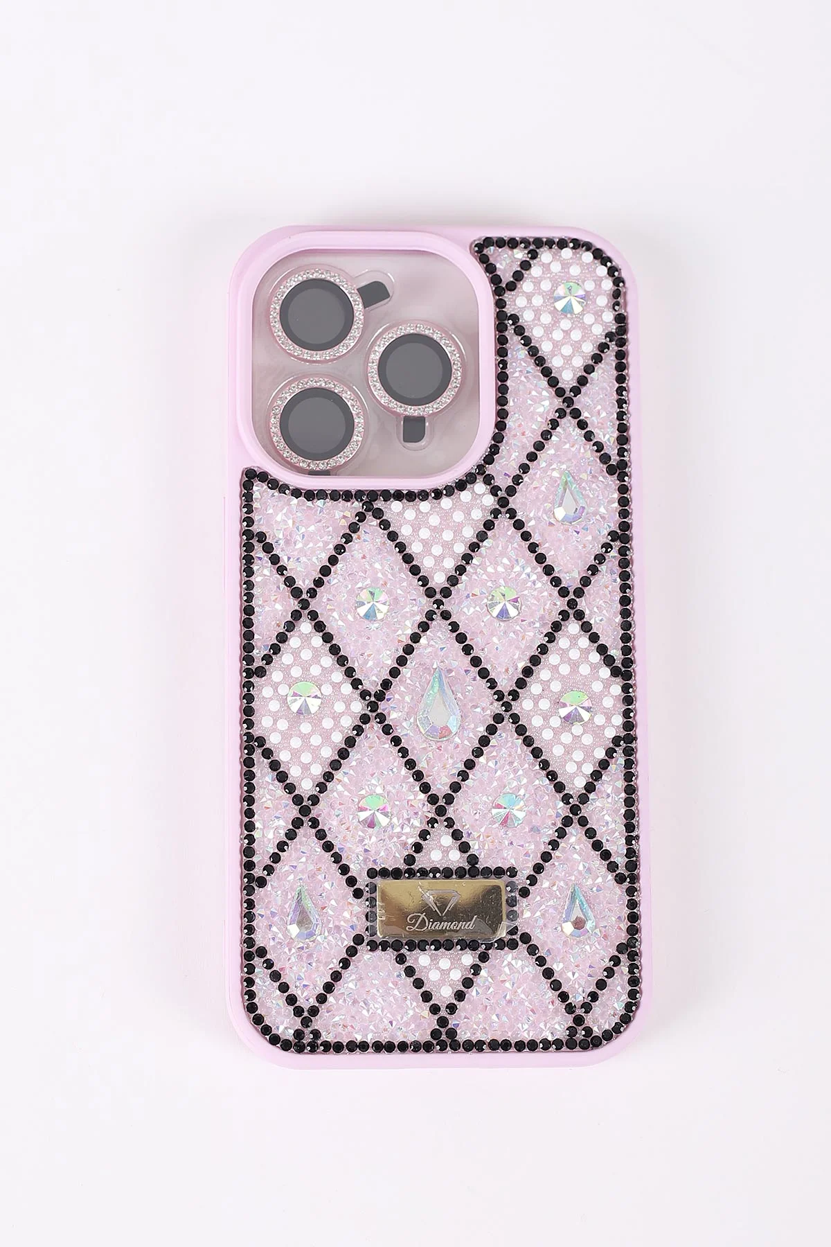 Lila TeknoCase İPhone 15 Pro Uyumlu Dlr Diamond Case Serisi Lens Hediyeli Premium Sert Silikon Telefon Kılıfı 430374