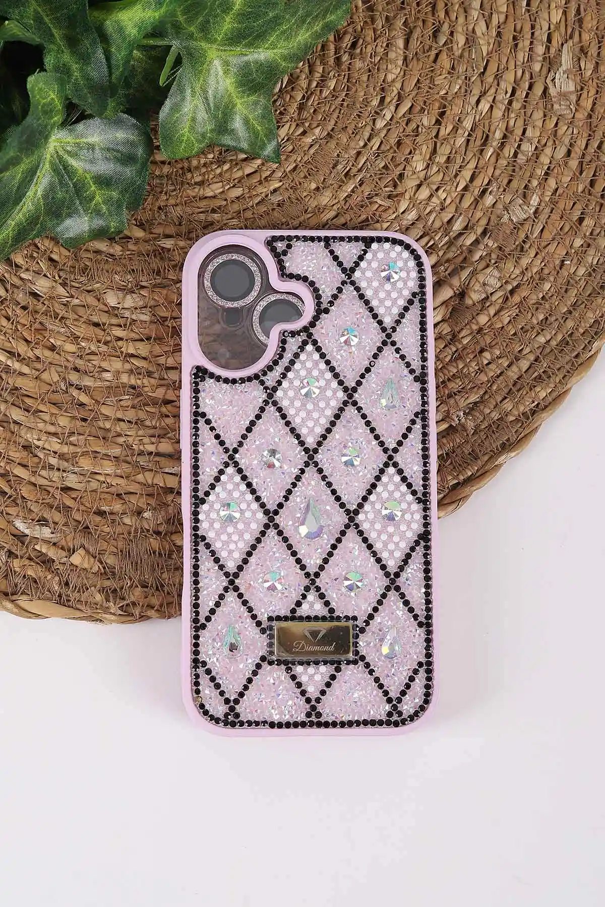 Lila TeknoCase İPhone 16 Uyumlu Dlr Diamond Case Serisi Lens Hediyeli Premium Sert Silikon Telefon Kılıfı 430382