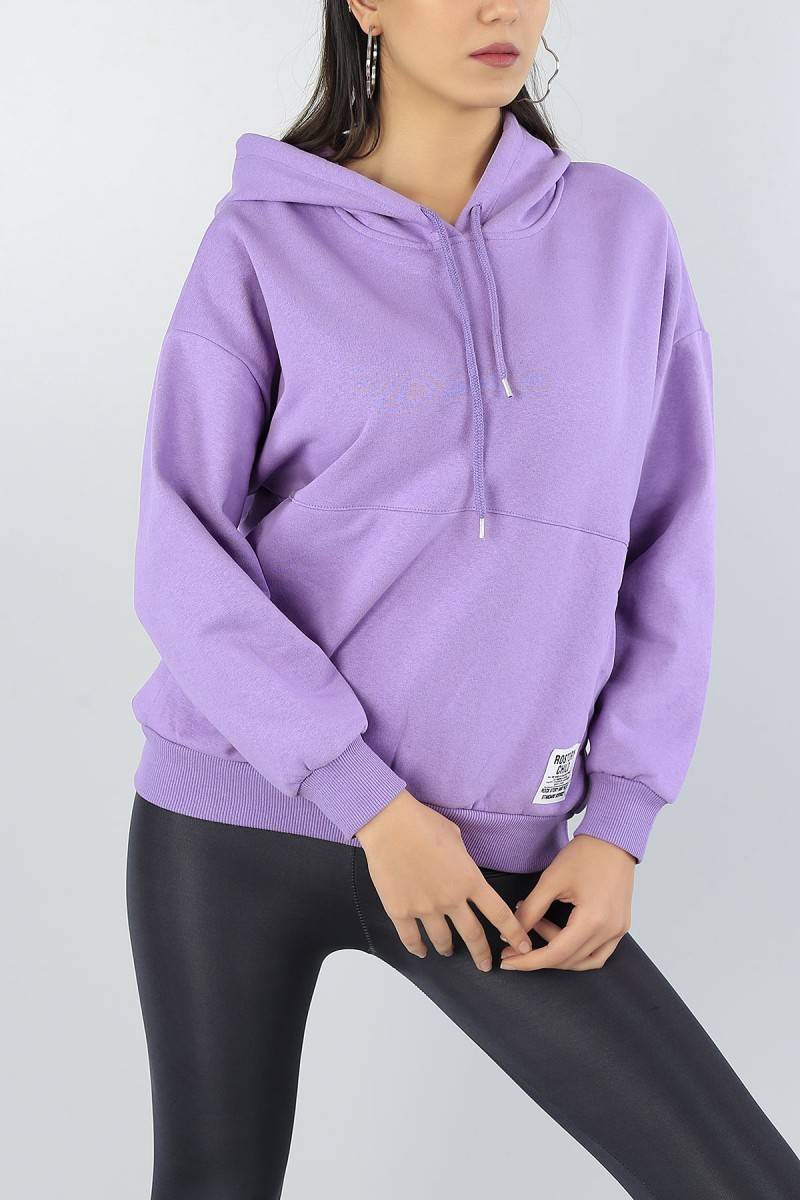 Lila Üç İp İçi Pamuklu Bayan Sweat 51525