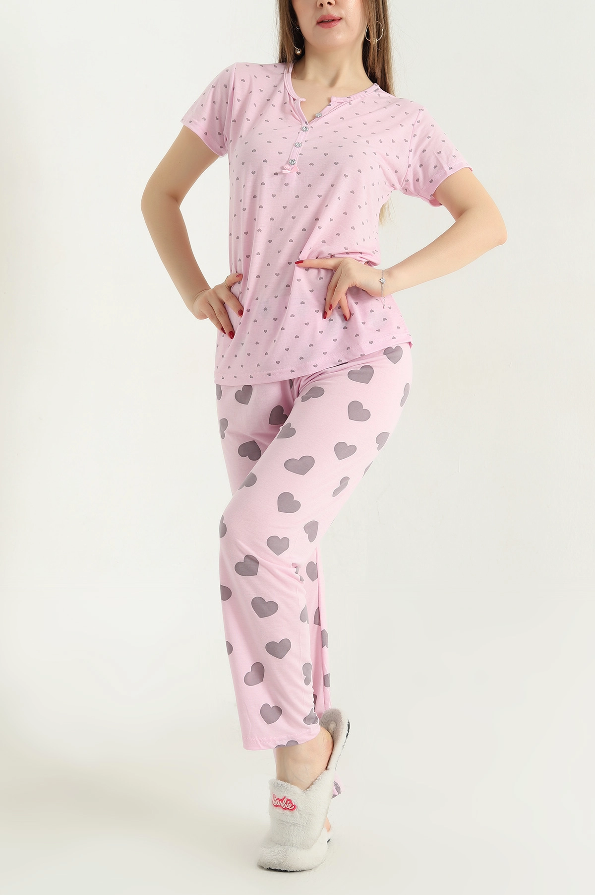 Lila Viskon Kısa Kol Bayan Pijama Takımı 338232