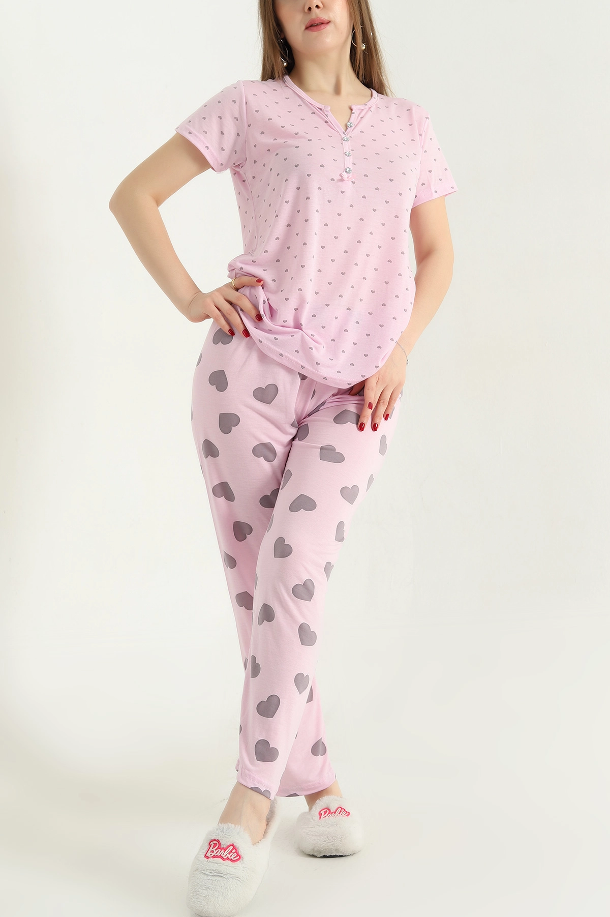Lila Viskon Kısa Kol Bayan Pijama Takımı 338232