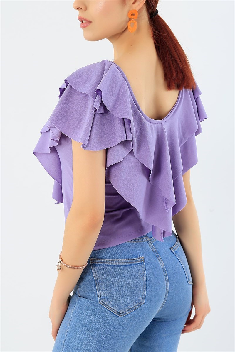 Lila Volanlı Likralı Bluz 31763