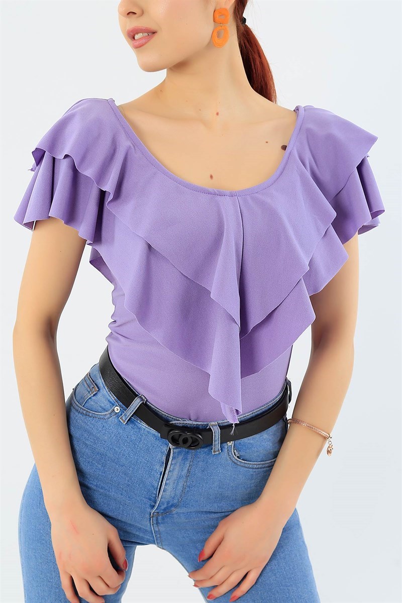 Lila Volanlı Likralı Bluz 31763