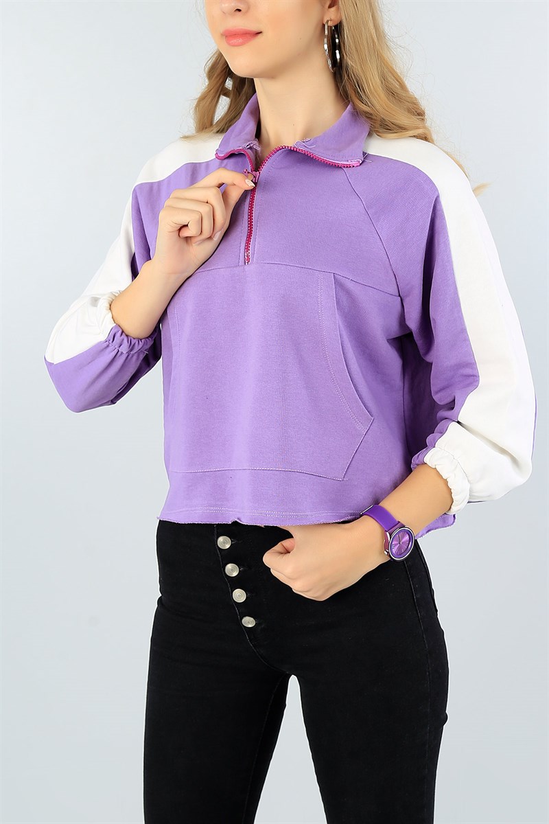 Lila Yarım Fermuarlı Bayan Sweat 46729