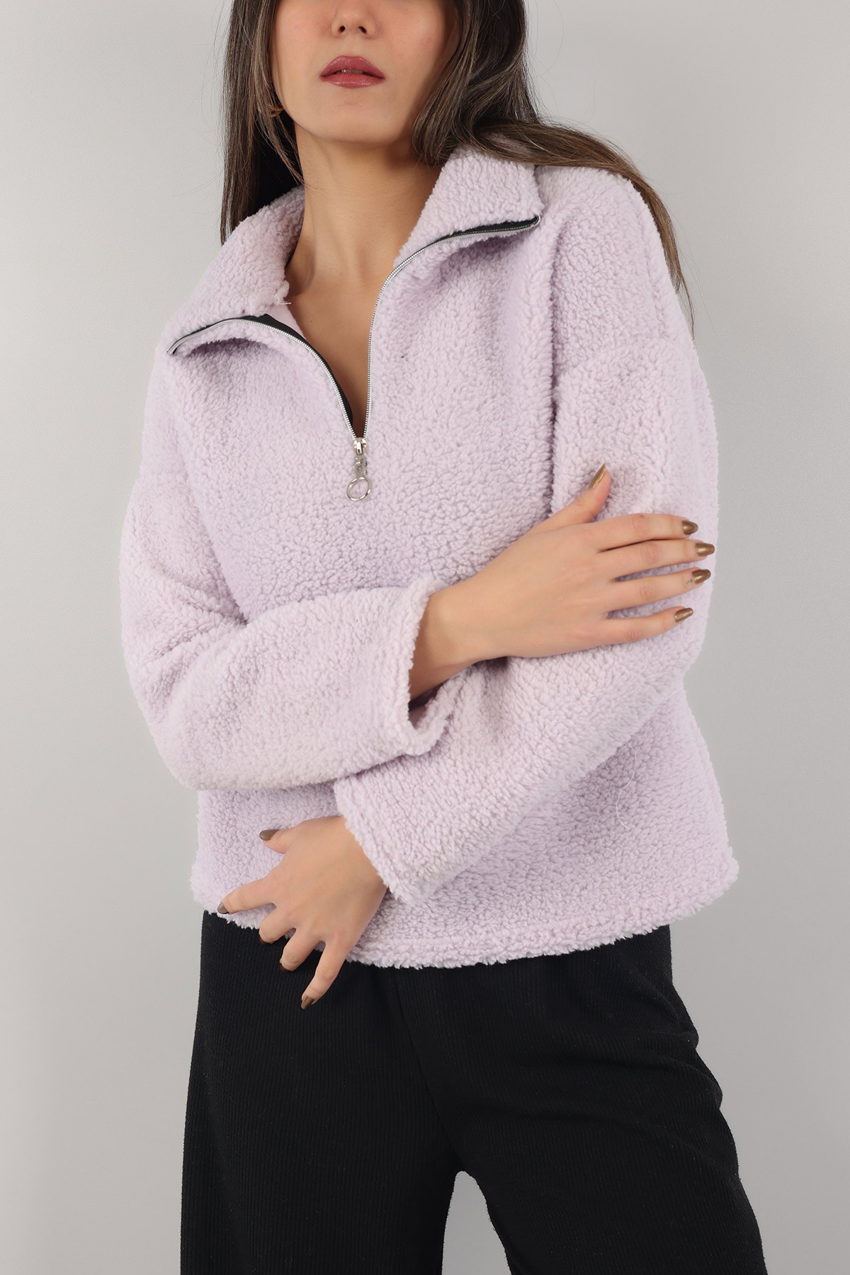 Lila Yarım Fermuarlı Yumoş Sweat 153488
