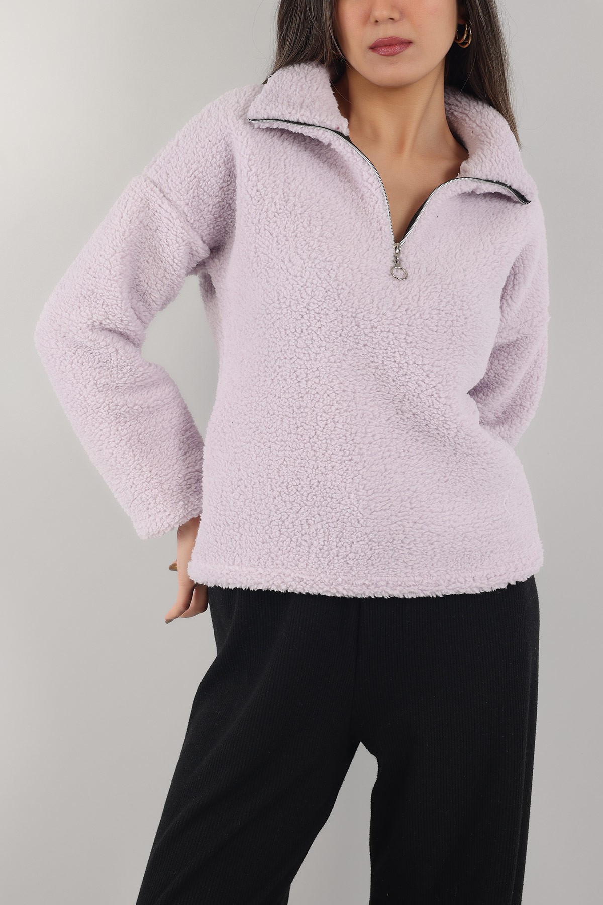 Lila Yarım Fermuarlı Yumoş Sweat 153488