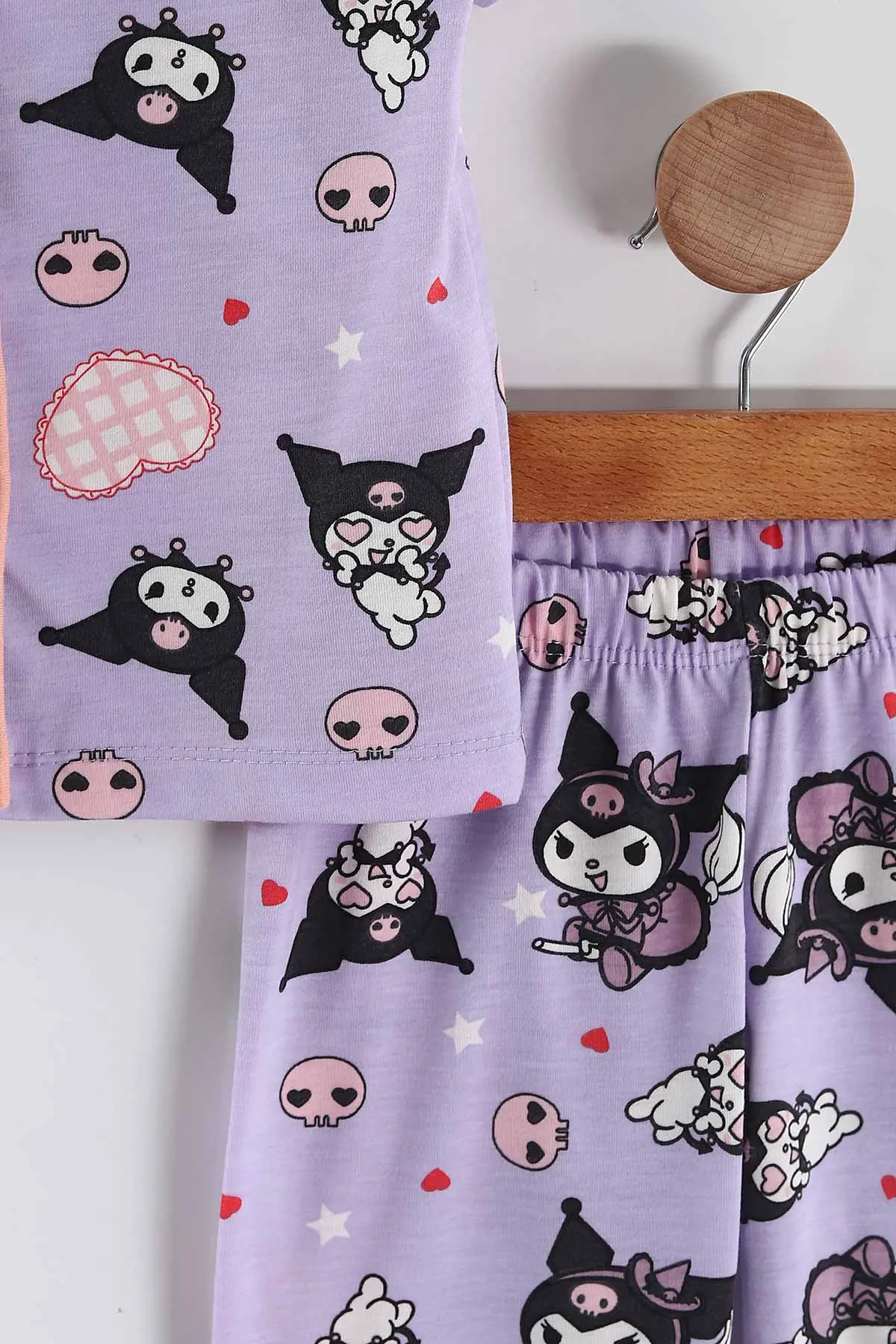 Lila(4-12 Yaş)Karakter  Baskılı Kısa Kol Ön Düğmeli Göz Bandı Detaylı Kız Çocuk Pijama Takım 453243