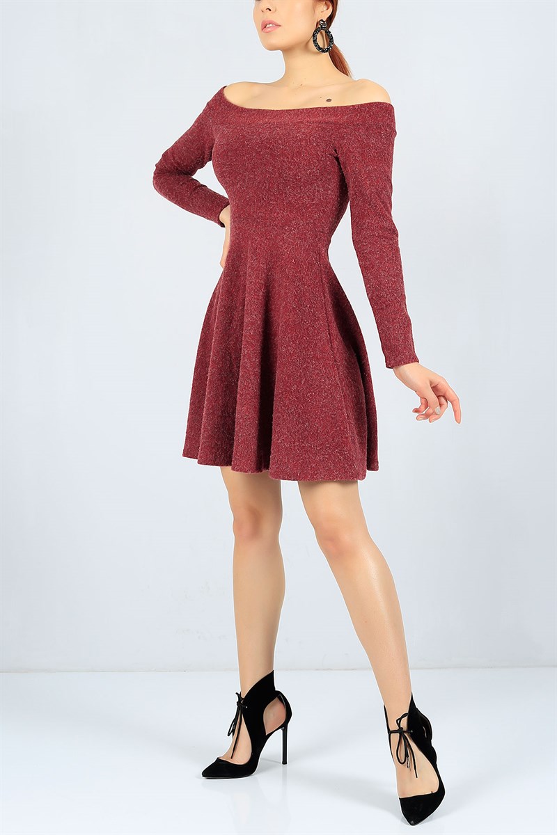 Madonna Yaka Bordo Triko Elbise 23139B