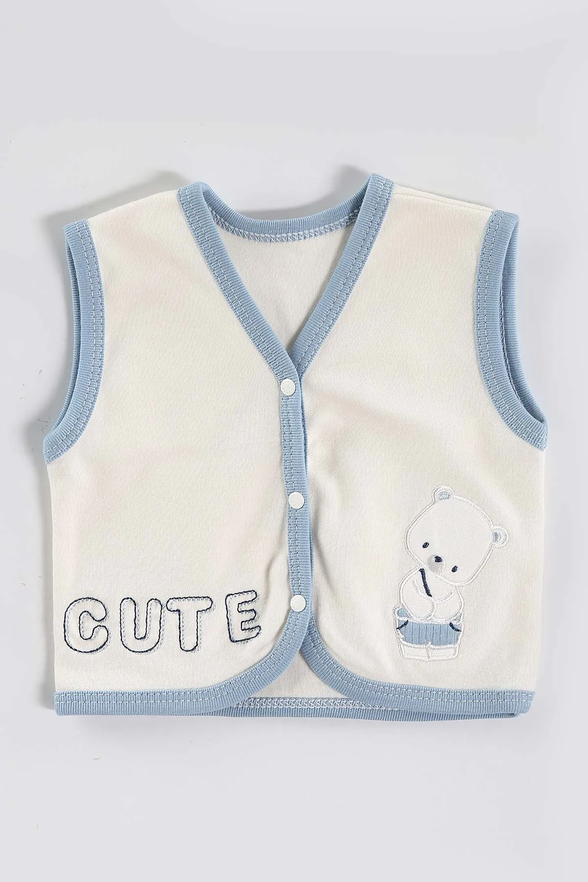 Mavi (0-3 Ay) Cute Ayıcık Nakışlı   10 Parça Kutulu Yeni Doğan Erkek Bebek Zıbın Seti 443599