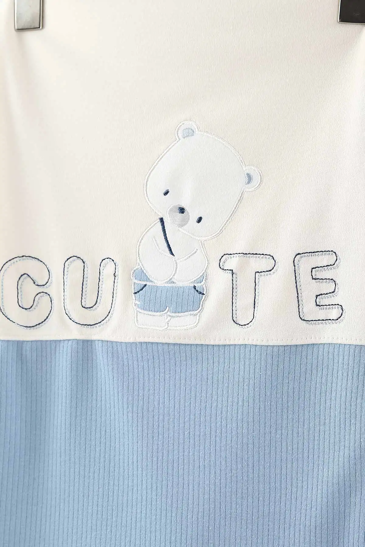Mavi (0-3 Ay) Cute Ayıcık Nakışlı   10 Parça Kutulu Yeni Doğan Erkek Bebek Zıbın Seti 443599
