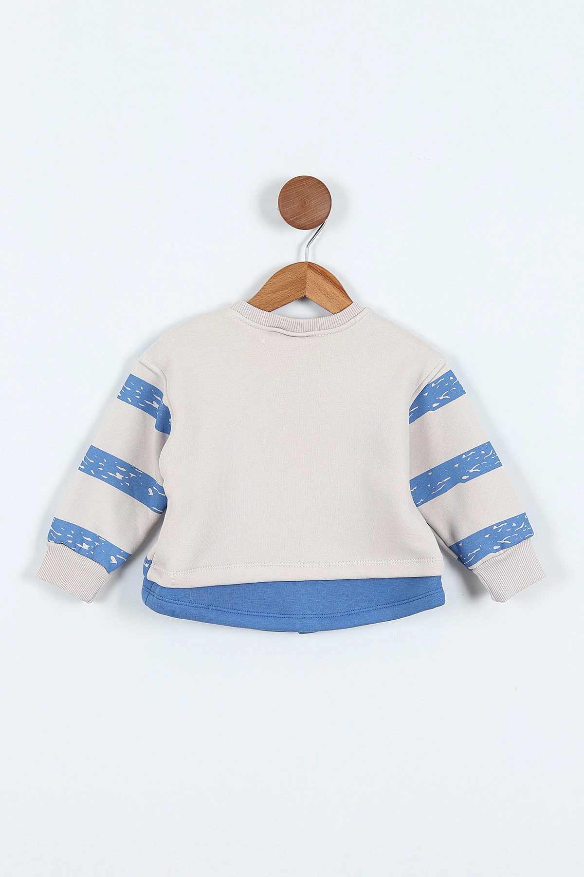 Mavi (0-4 Yaş) Çizgili Hayvan Baskılı 3 İp Şardonlu Erkek Çocuk Sweatshirt 417553