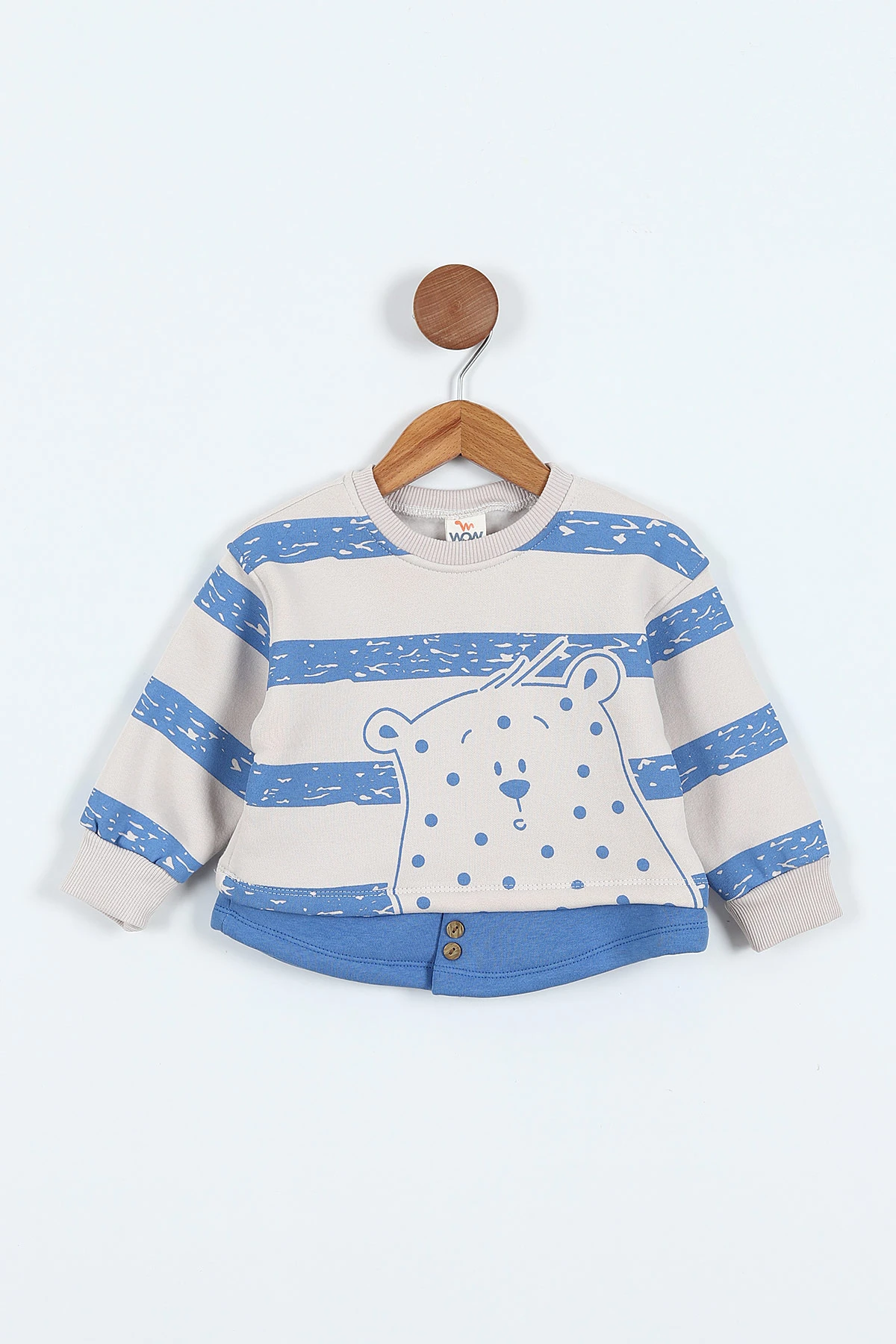Mavi (0-4 Yaş) Çizgili Hayvan Baskılı 3 İp Şardonlu Erkek Çocuk Sweatshirt 417553