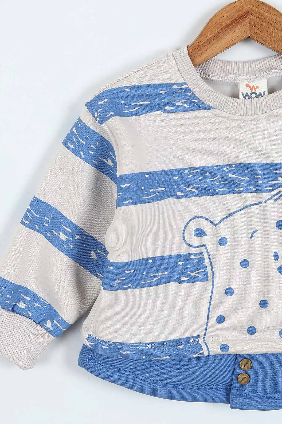 Mavi (0-4 Yaş) Çizgili Hayvan Baskılı 3 İp Şardonlu Erkek Çocuk Sweatshirt 417553