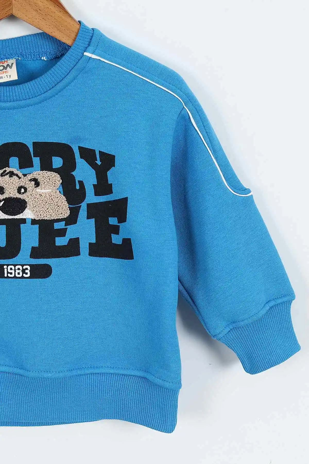 Mavi (0-4 Yaş)Gujje Baskılı Biye Detaylı  3  İp Şardonlu Erkek Çocuk Sweatshirt 417566