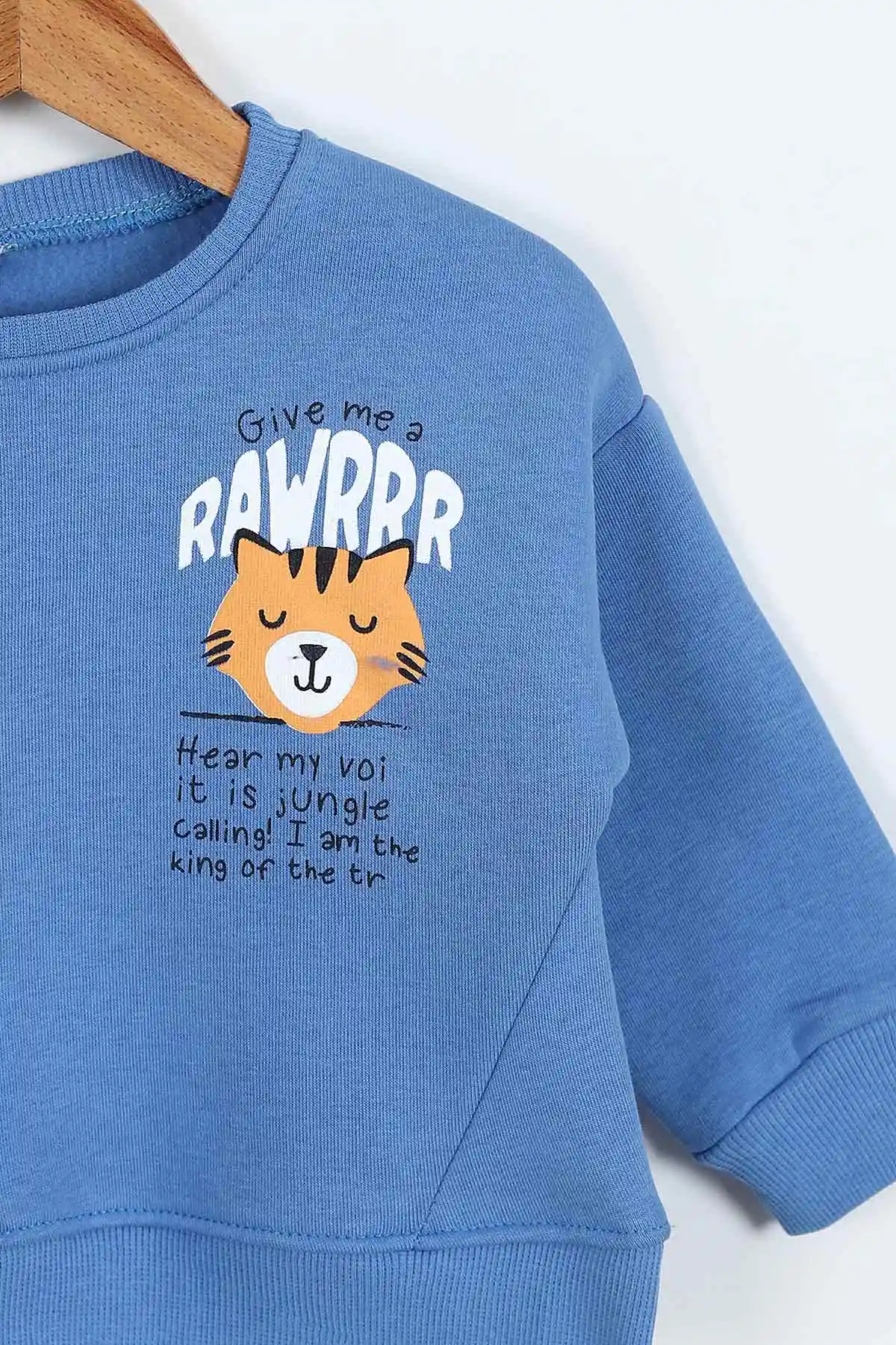 Mavi (0-4 Yaş)Rawr Baskılı  3  İp Şardonlu Erkek Çocuk Sweatshirt 415034