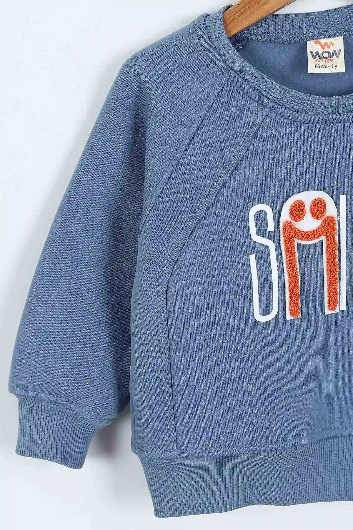 Mavi (0-4 Yaş)Smile Baskılı Dikiş Detaylı  3  İp Şardonlu Erkek Çocuk Sweatshirt 417560