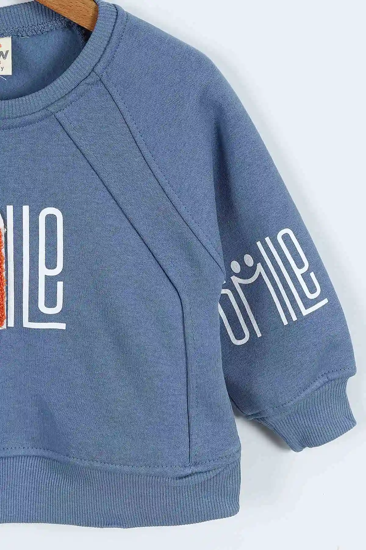 Mavi (0-4 Yaş)Smile Baskılı Dikiş Detaylı  3  İp Şardonlu Erkek Çocuk Sweatshirt 417560