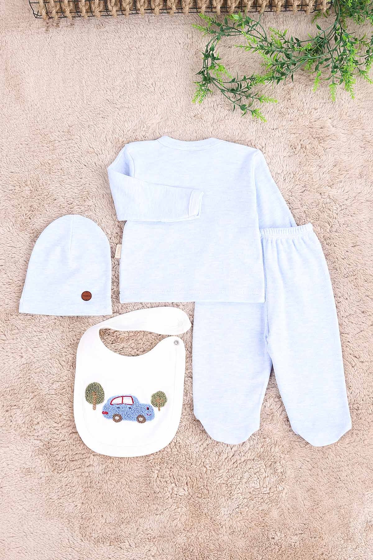 Mavi (0-6 Ay) Araba Nakışlı Çıtçıtlı 4 Lü Zıbın Takımı 171452