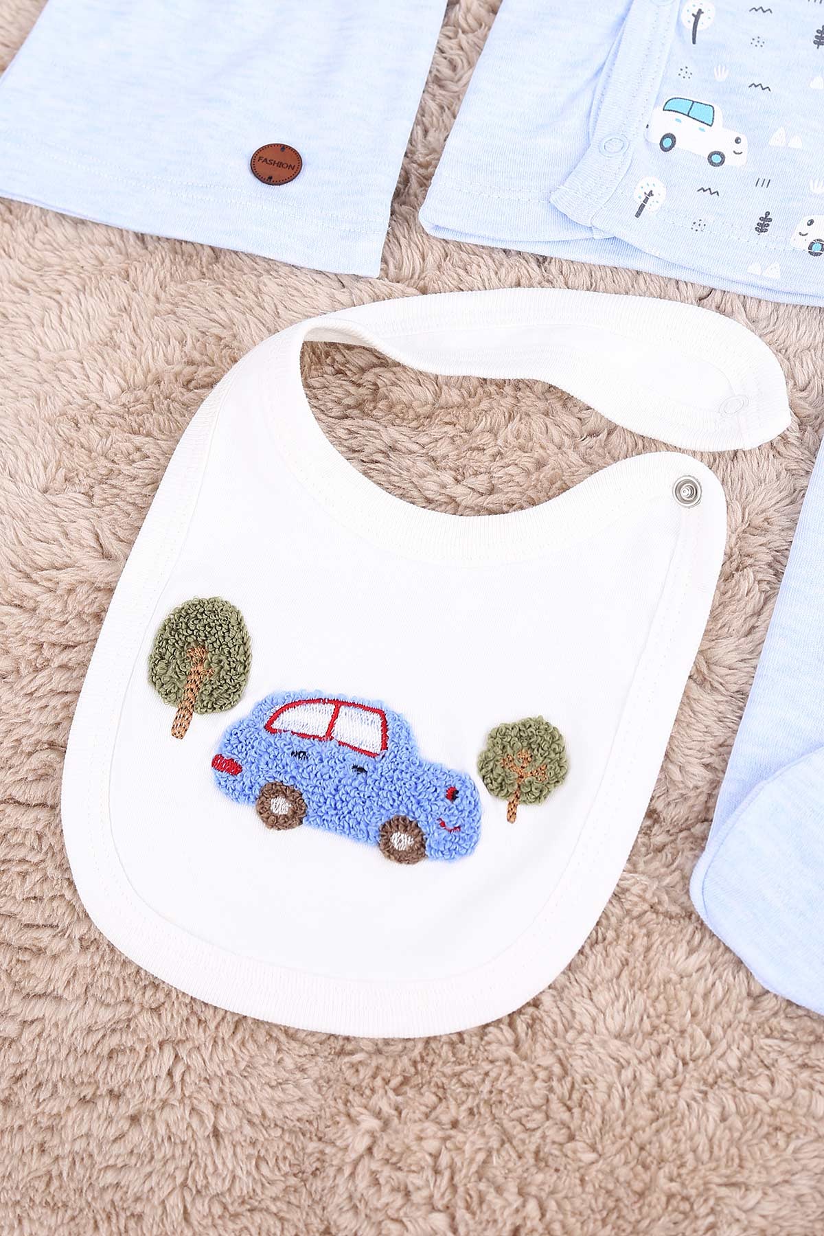 Mavi (0-6 Ay) Araba Nakışlı Çıtçıtlı 4 Lü Zıbın Takımı 171452