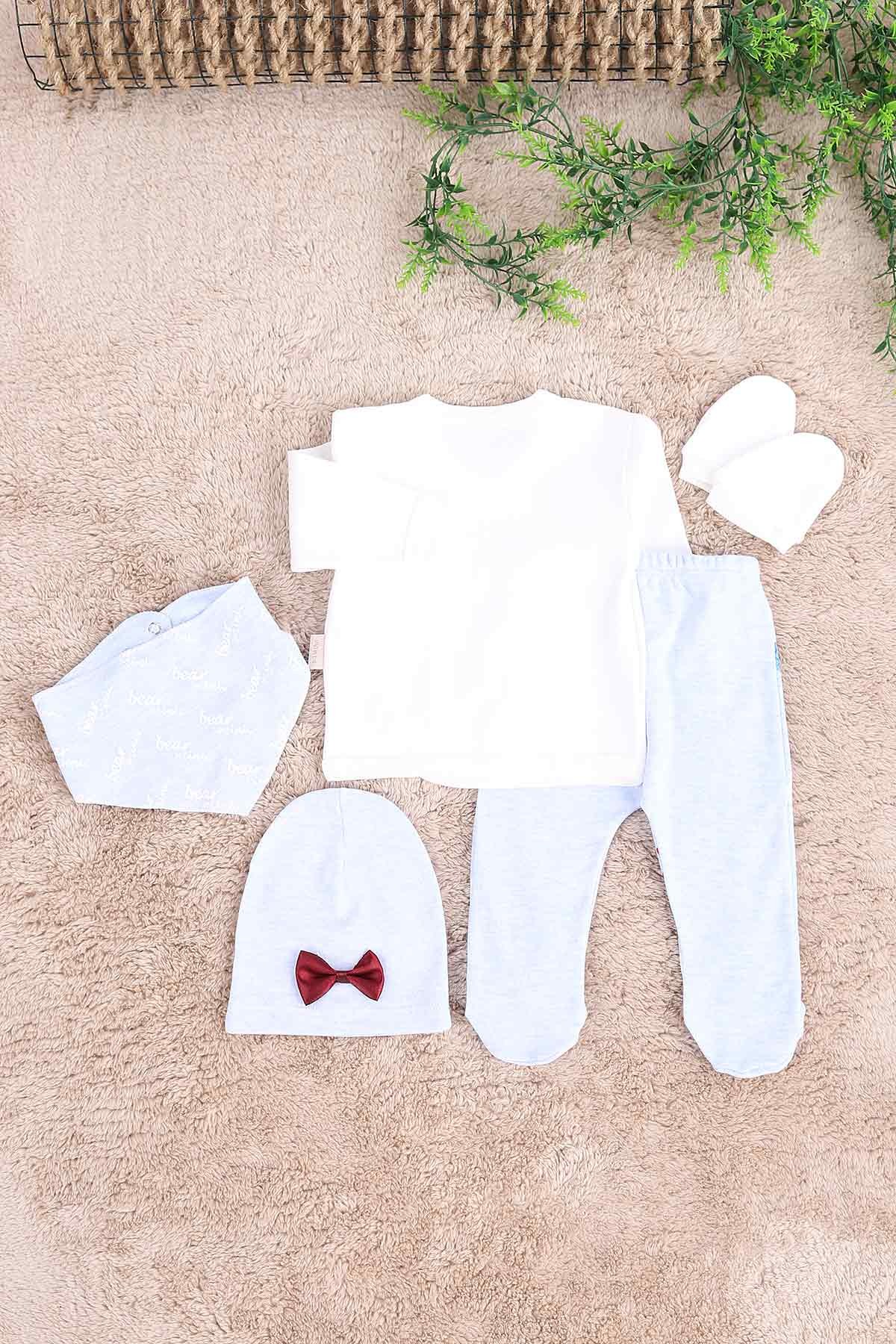 Mavi (0-6 Ay) Bear Mini Nakışlı Çıtçıtlı 5 Li Zıbın Takımı 171463