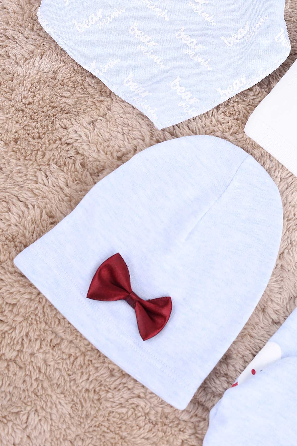 Mavi (0-6 Ay) Bear Mini Nakışlı Çıtçıtlı 5 Li Zıbın Takımı 171463