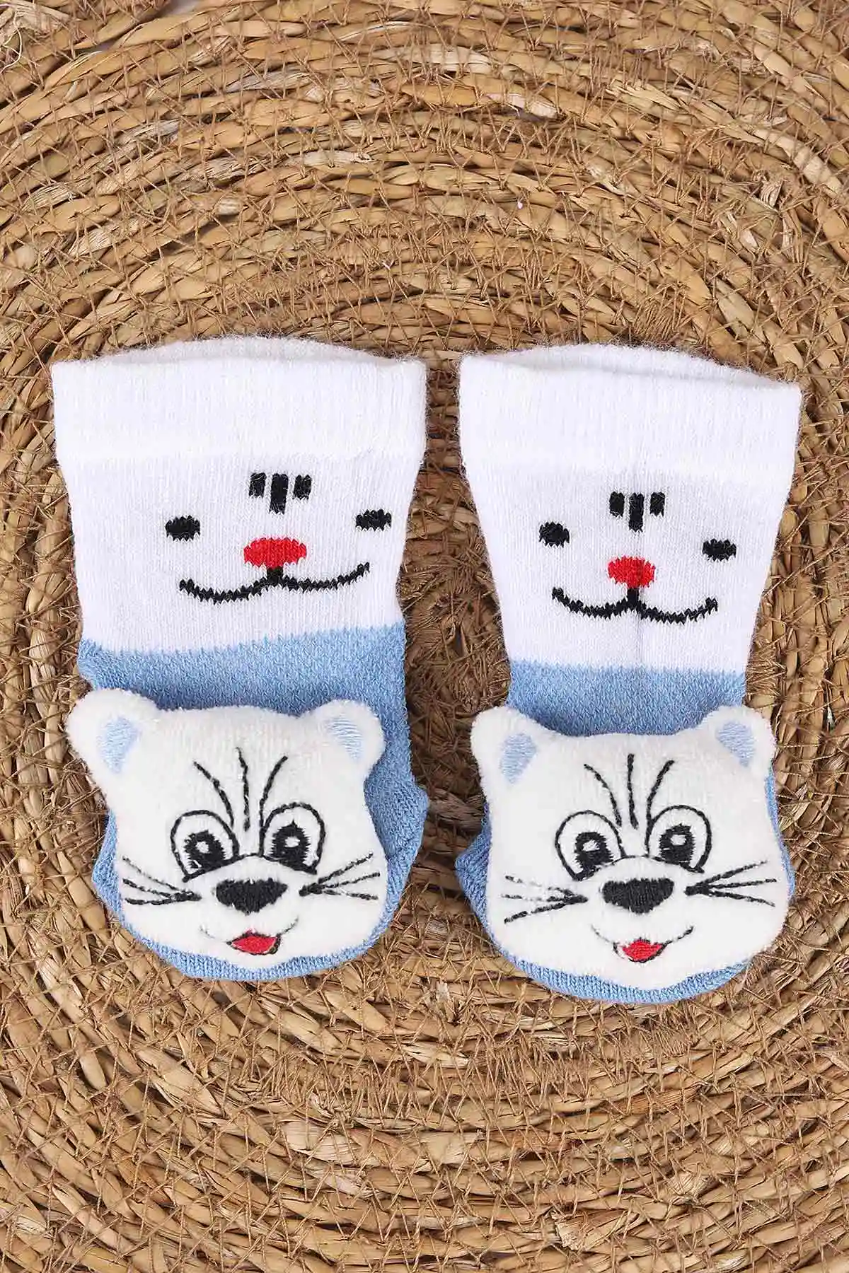Mavi (0-6 Ay) Nakış Oyuncaklı Erkek Bebek Çorap 467462