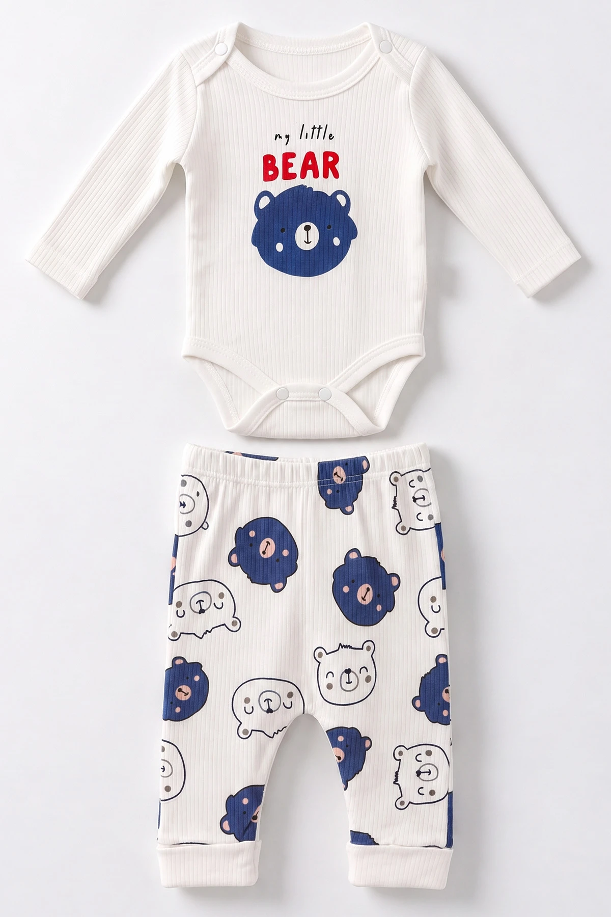Mavi (0-9 Ay)  Ayıcık Baskılı Raporlu Erkek Bebek Takım 480462
