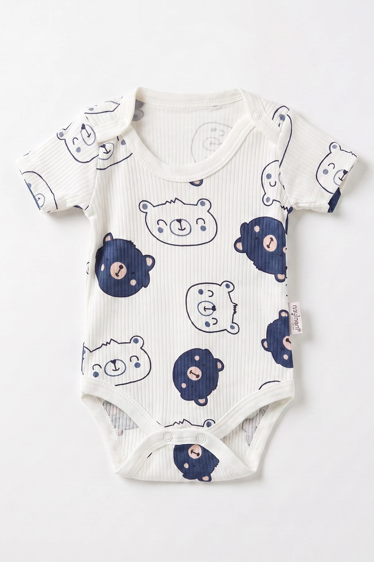 Mavi (0-9 Ay )  Ayıcık Kafası  Baskılı Kısa Kol  Bebek & Çocuk Çıtçıtlı Badi 480429