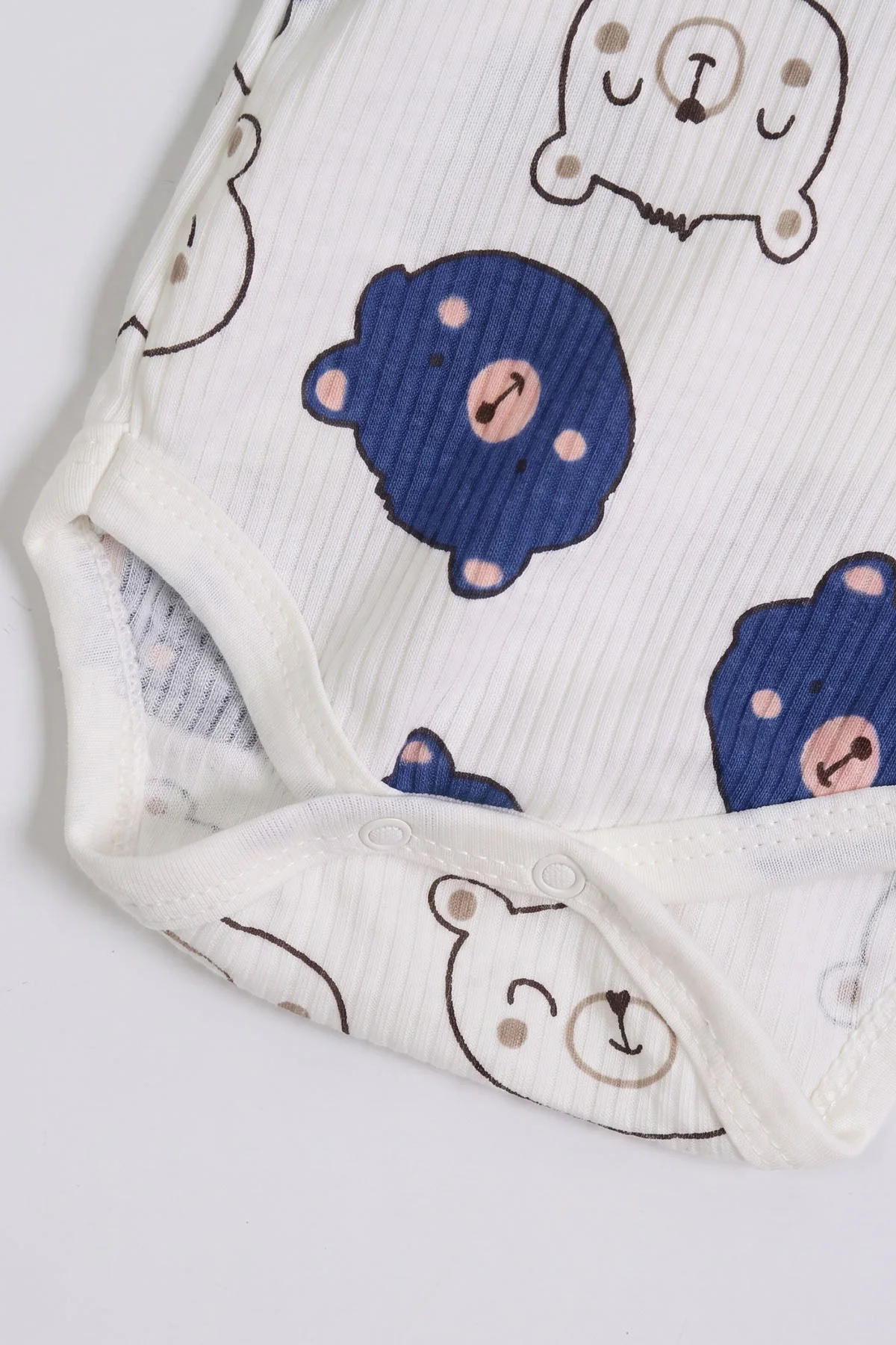 Mavi (0-9 Ay )  Ayıcık Kafası  Baskılı Kısa Kol  Bebek & Çocuk Çıtçıtlı Badi 480429