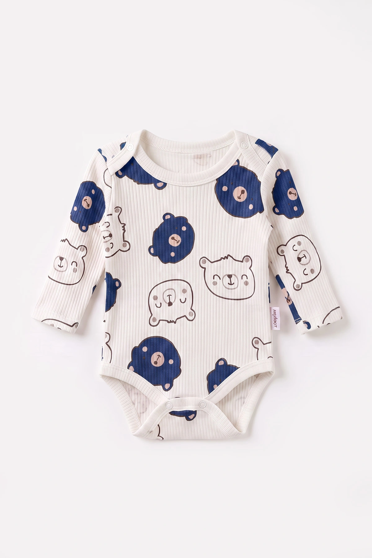 Mavi (0-9 Ay )  Ayıcık Kafası Desenli  Uzun Kollu    Bebek & Çocuk Çıtçıtlı Badi 480354