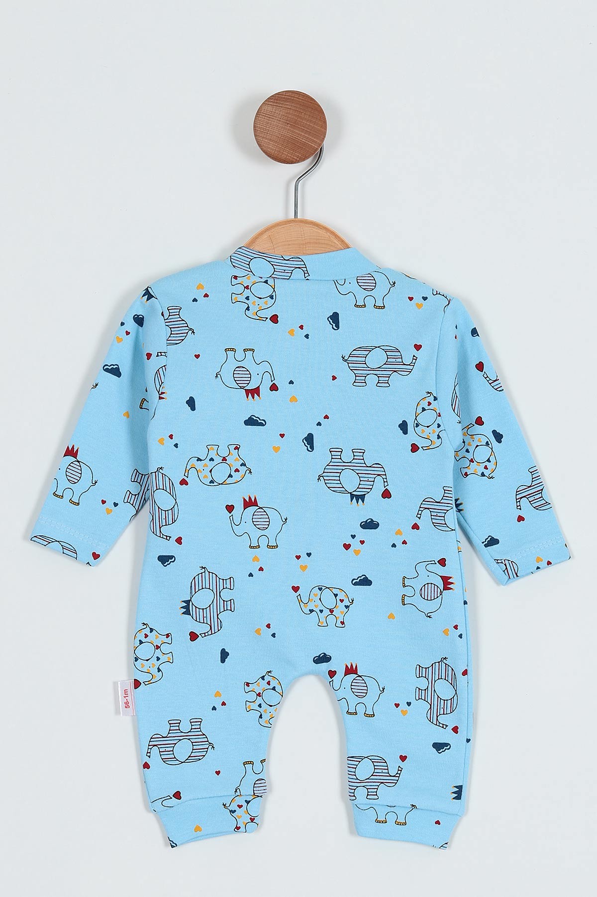 Mavi (0-9 Ay) Kalpli Fil Baskılı Çıtçıtlı Kız Bebe Tulum 203363