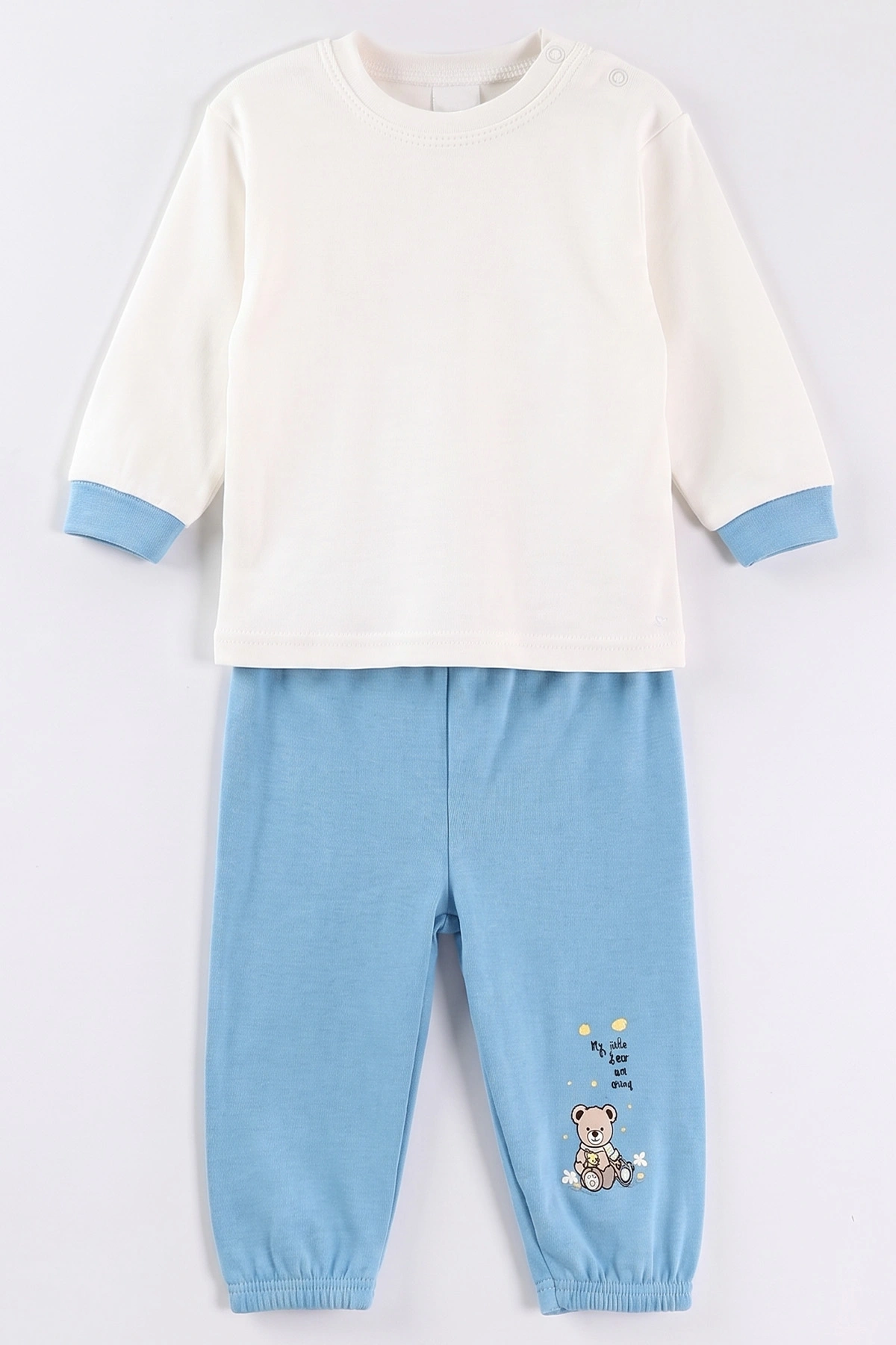 Mavi (1-2 Yaş) Uçak Baskılı Çıtçıtlı Hırka Kapüşonlu Erkek Bebek 3'lü Takım 480076