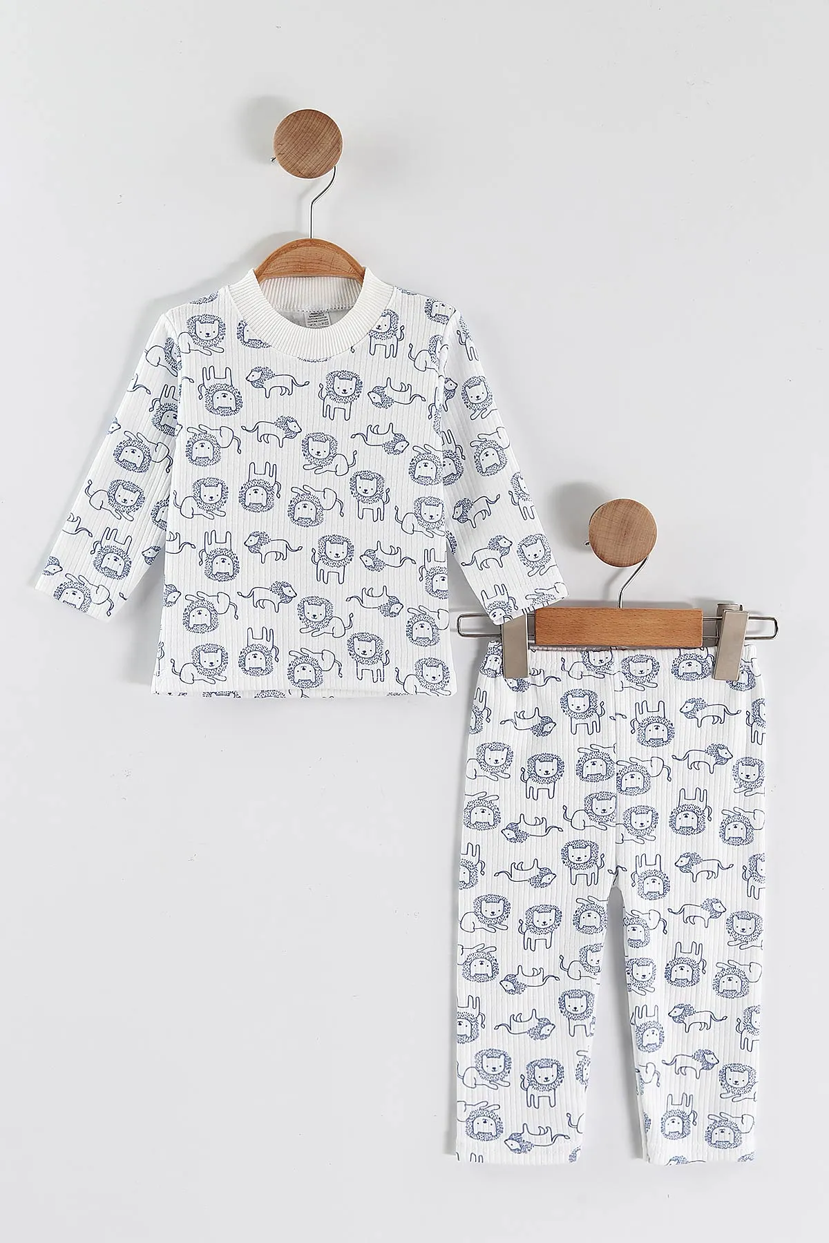 Mavi (1-3 Yaş) Aslan Desenli Raporlu Çocuk Pijama Takım 459404