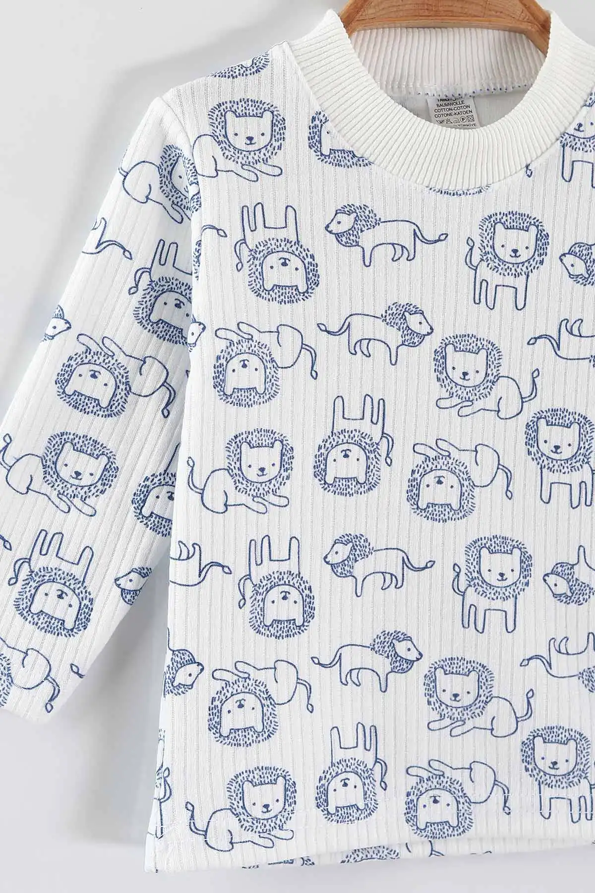 Mavi (1-3 Yaş) Aslan Desenli Raporlu Çocuk Pijama Takım 459404