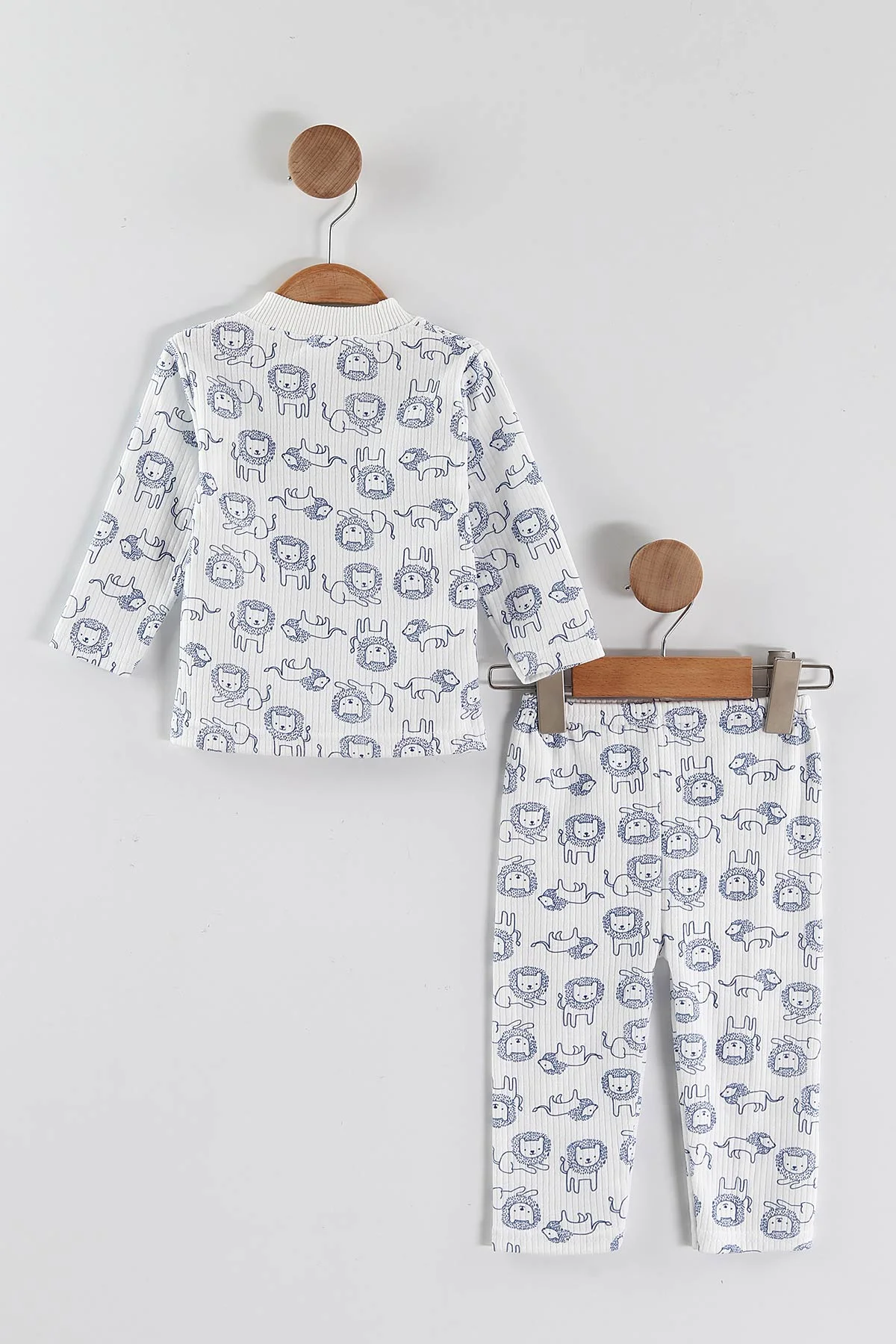 Mavi (1-3 Yaş) Aslan Desenli Raporlu Çocuk Pijama Takım 459404