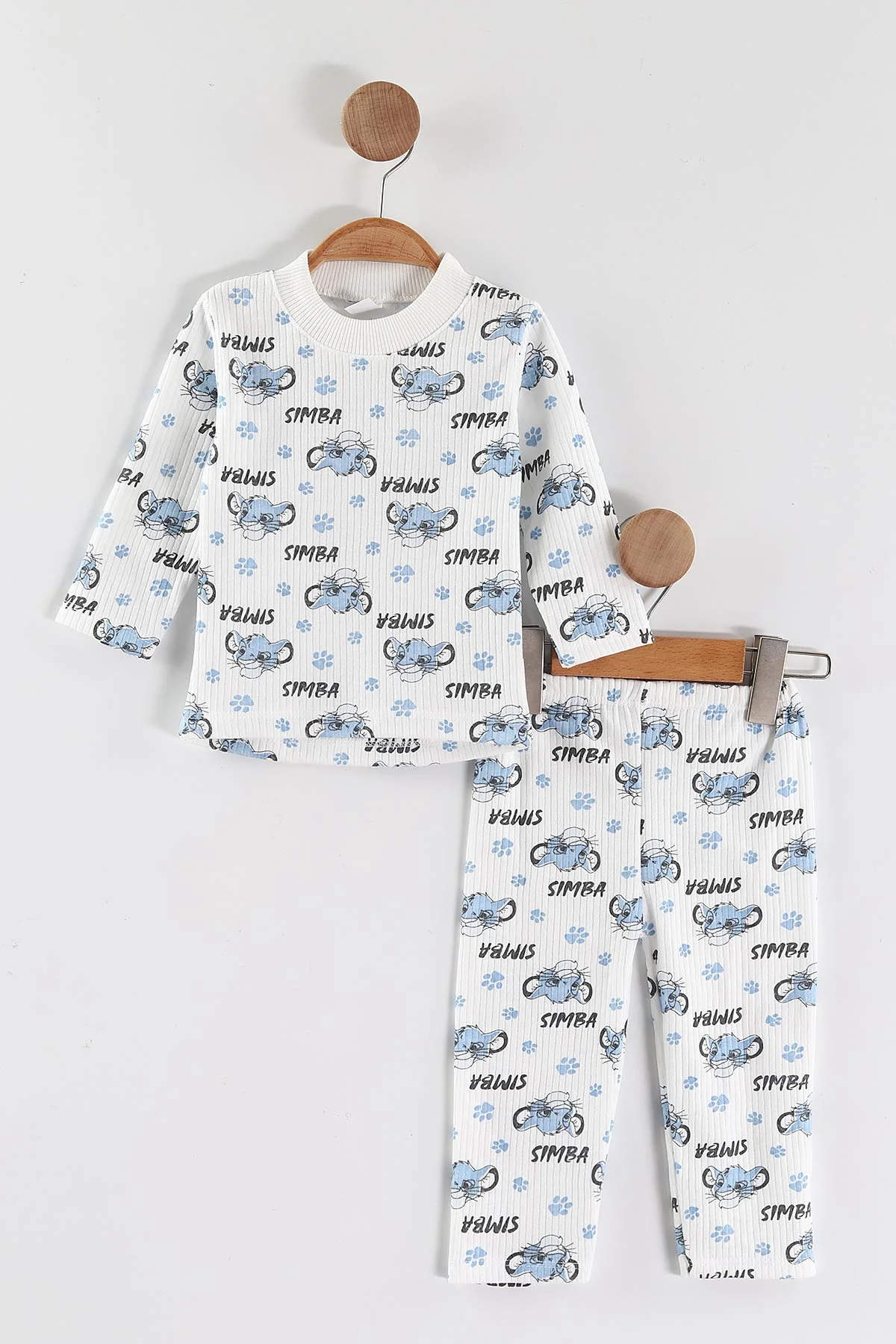 Mavi (1-3 Yaş) Simba Desenli Raporlu Çocuk Pijama Takım 463016