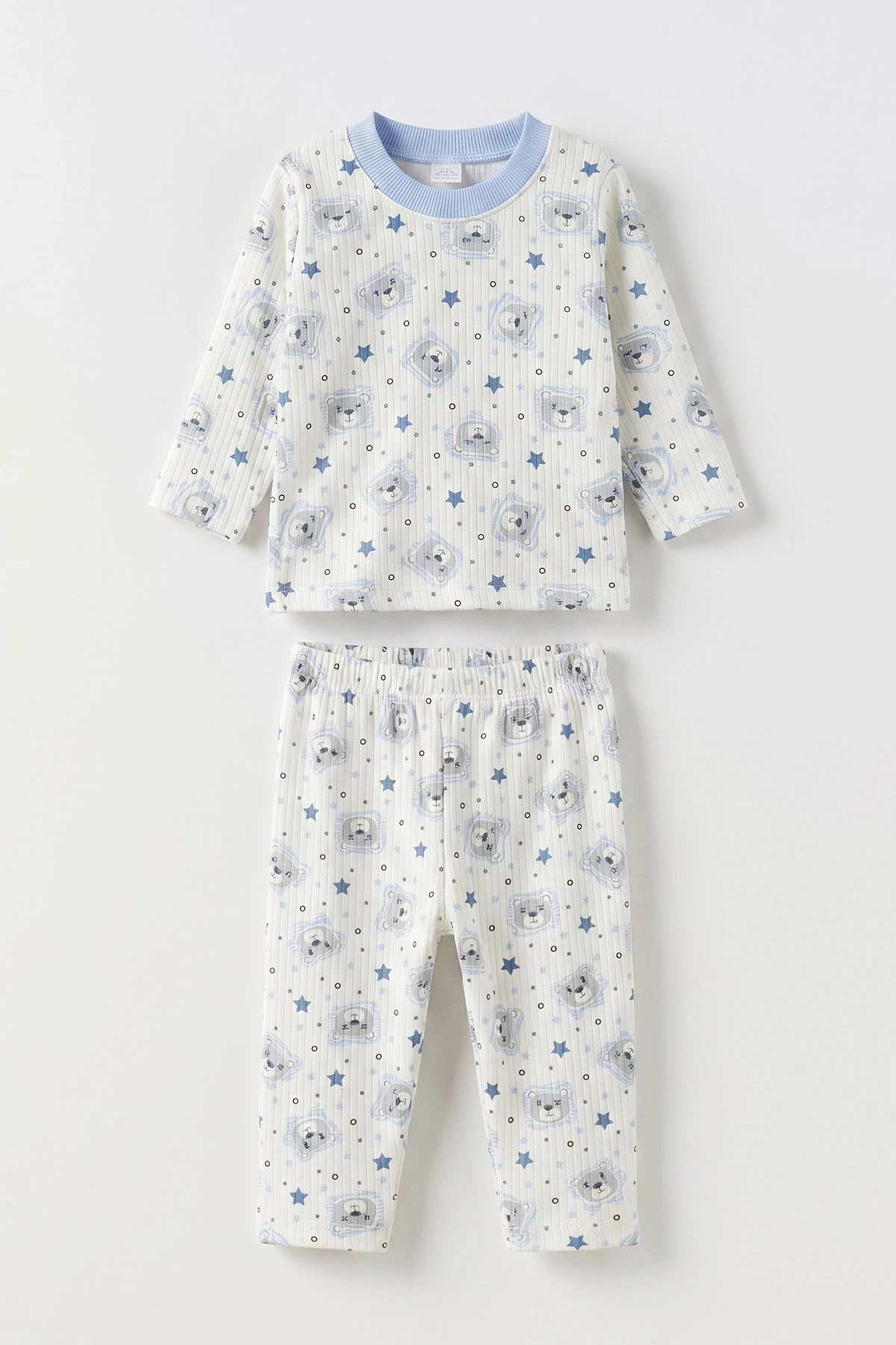 Mavi (1-3 Yaş)Ayıcık Desenli Çocuk Raporlu Pijama Takımı 477378