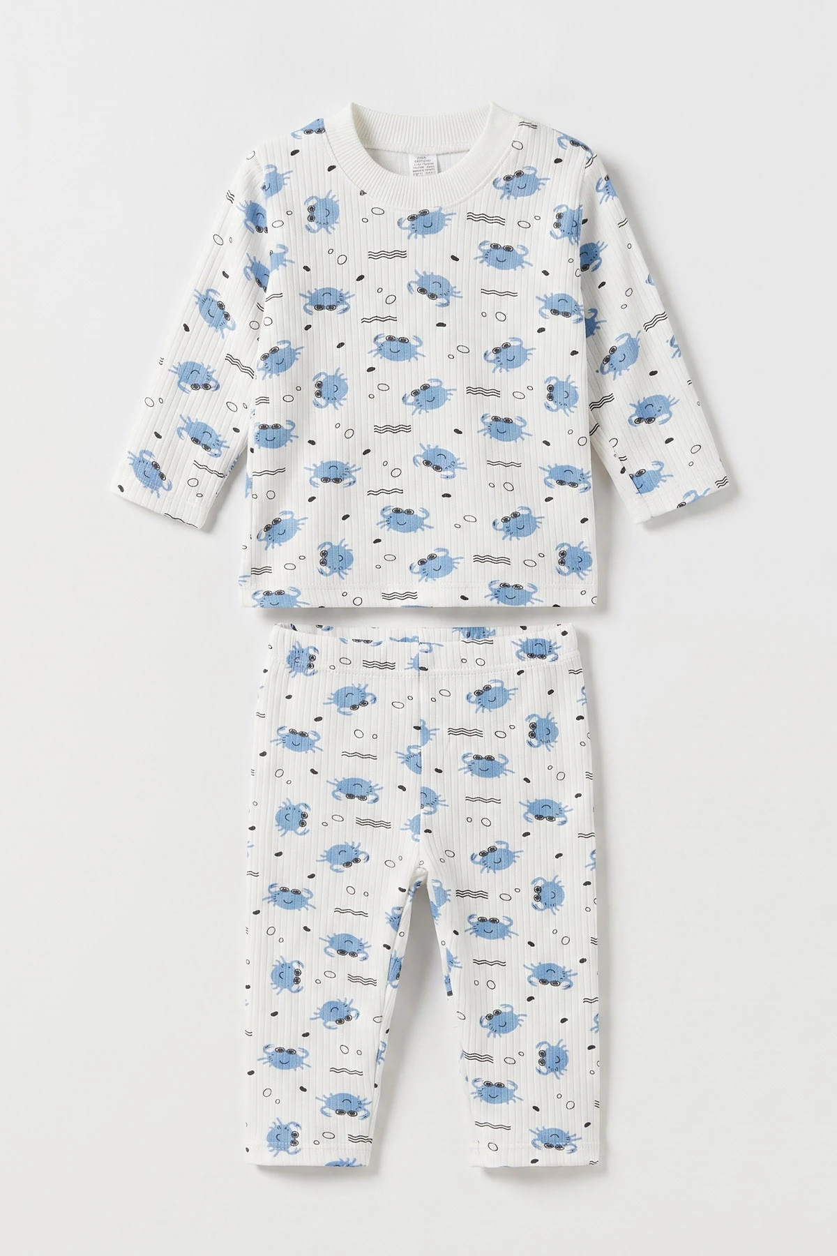 Mavi (1-3 Yaş)Raporlu Yengeç Baskılı Çocuk Pijama Takımı 477367