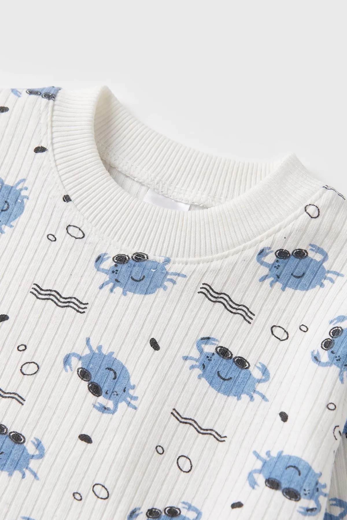 Mavi (1-3 Yaş)Raporlu Yengeç Baskılı Çocuk Pijama Takımı 477367