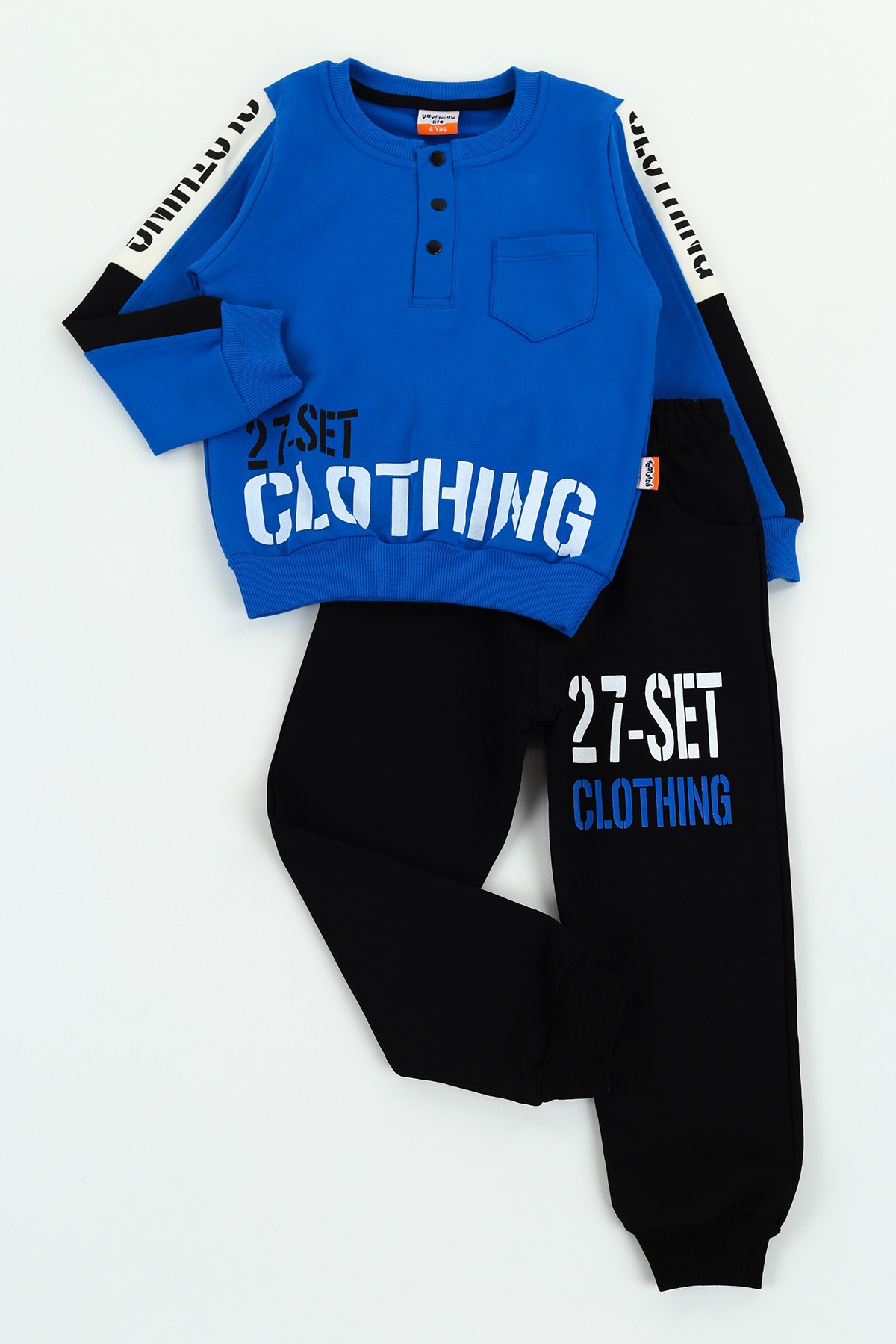 Mavi (1-4 Yaş) Clothıng Baskılı Çıt Çıt Düğmeli Erkek Çocuk İkili Takım