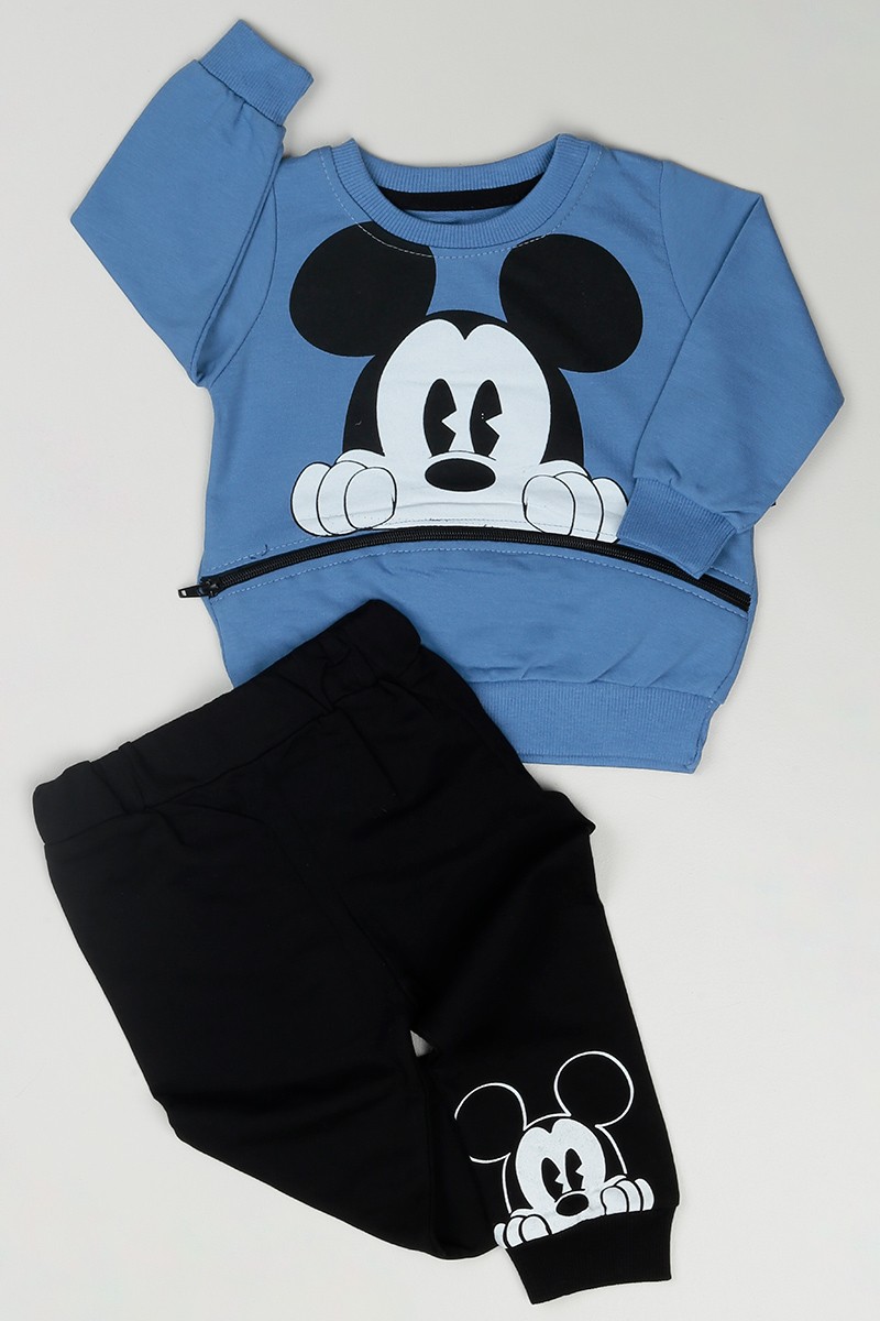Mavi (1-4 Yaş) Mickey Baskılı Fermuarlı Erkek Çocuk Takım 83729