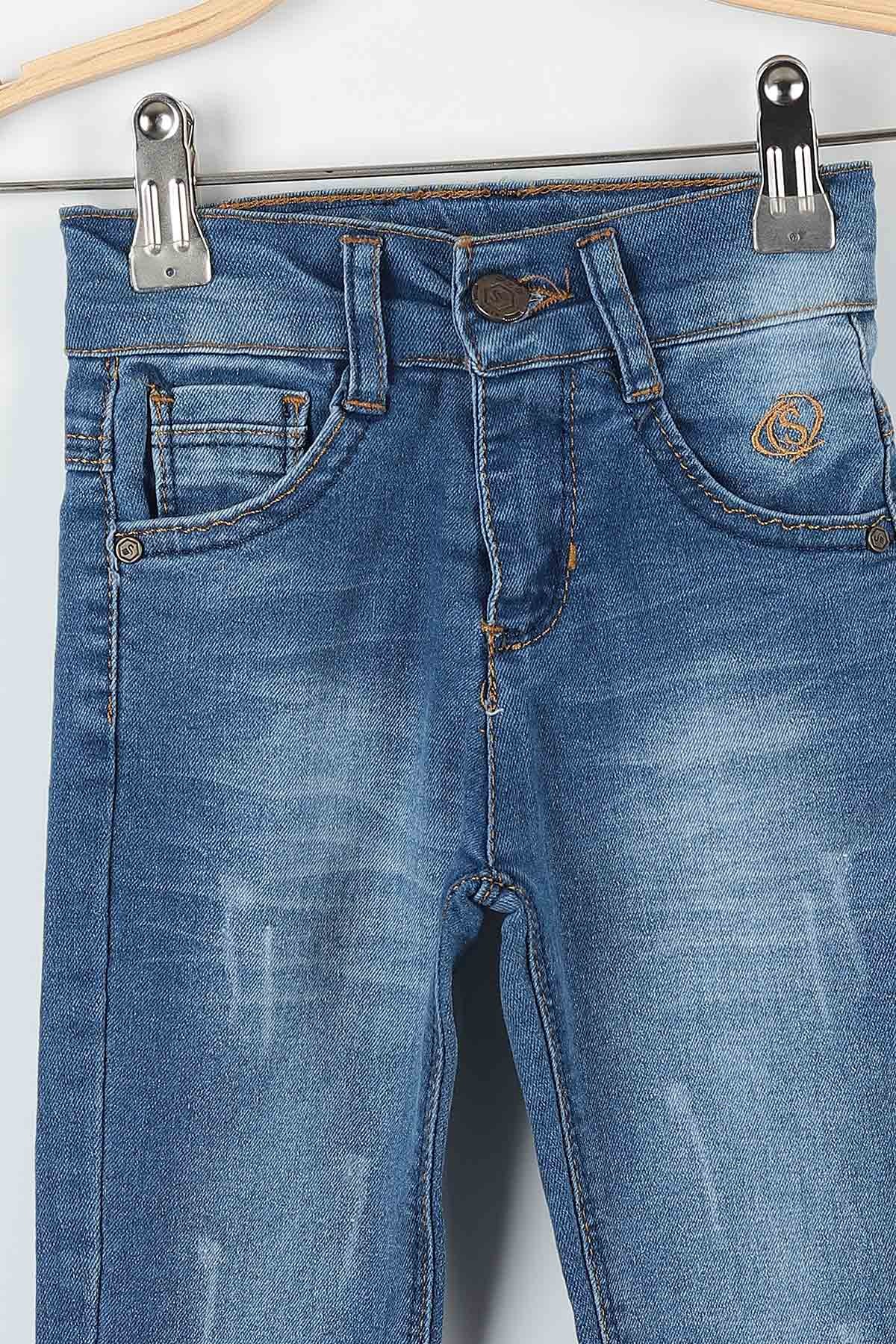 Mavi (1-4 Yaş) Tırnaklı Taşlamalı Erkek Çocuk Pantolon 173038