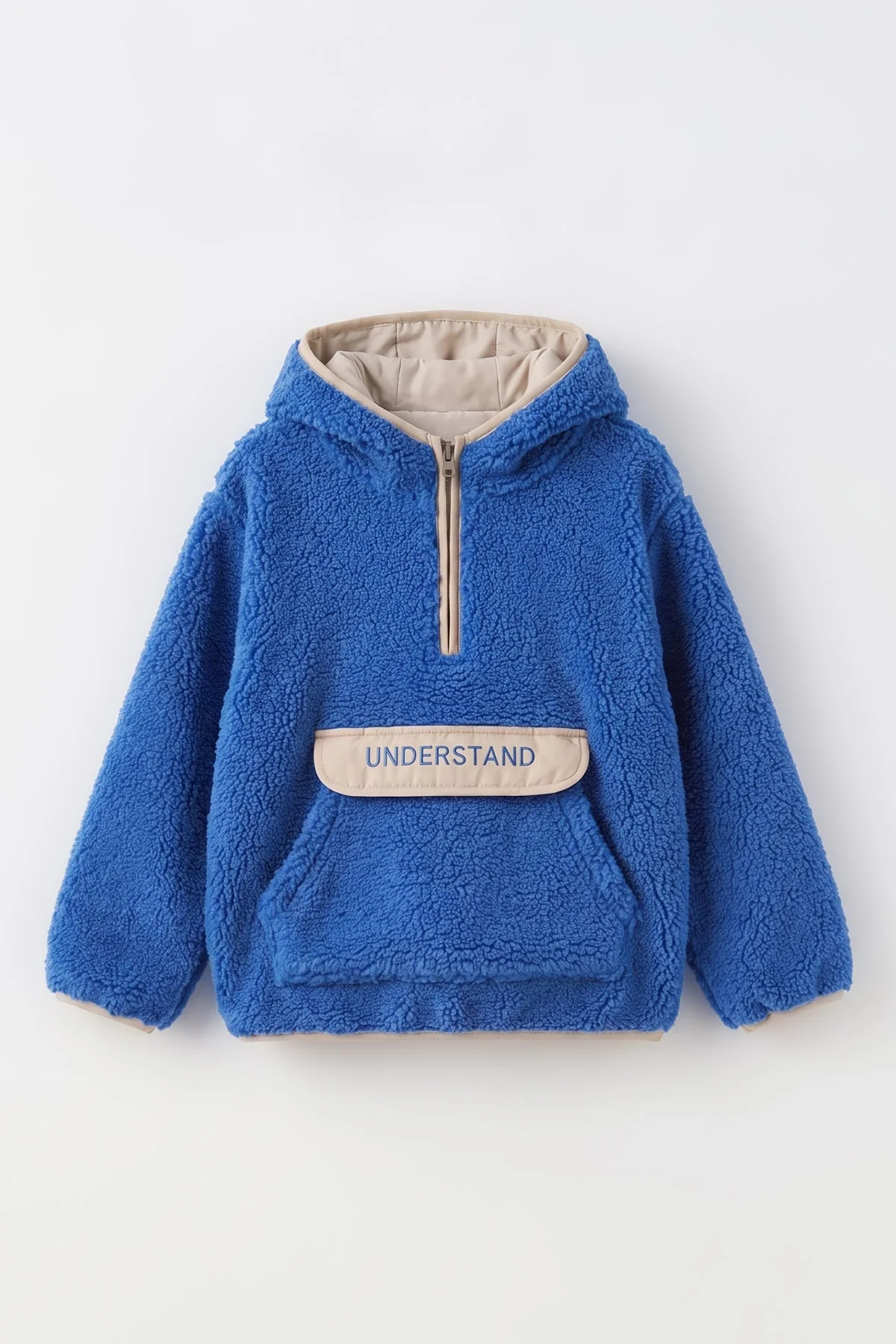 Mavi (1-4 Yaş) Understand Nakışlı Kapüşonlu Kanguru Cepli Yardım Fermuarlı Kuzu Erkek Bebek&Çocuk Sweatshirt 496314