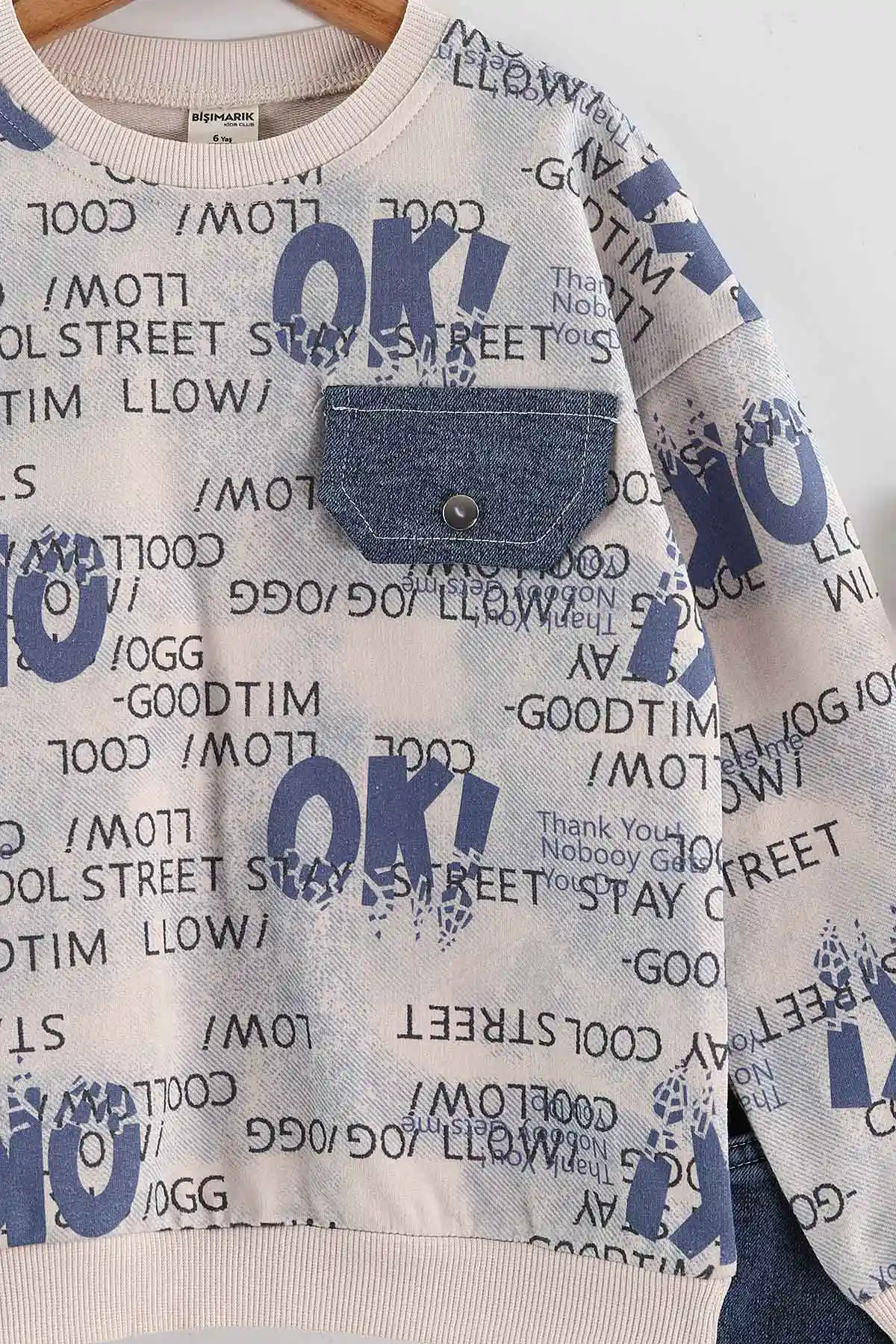 Mavi (1-9 Yaş) Ok   Baskılı Kot Pantolonlu Erkek Çocuk 2'li Takım 438544