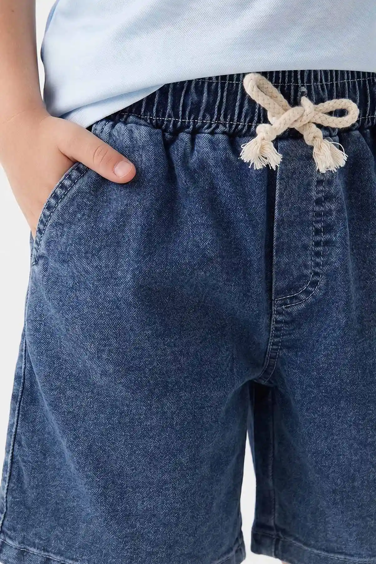 Mavi (1-9 Yaş)Polo Yaka Düğmeli Kot Şortlu Erkek Çocuk Takım 462766