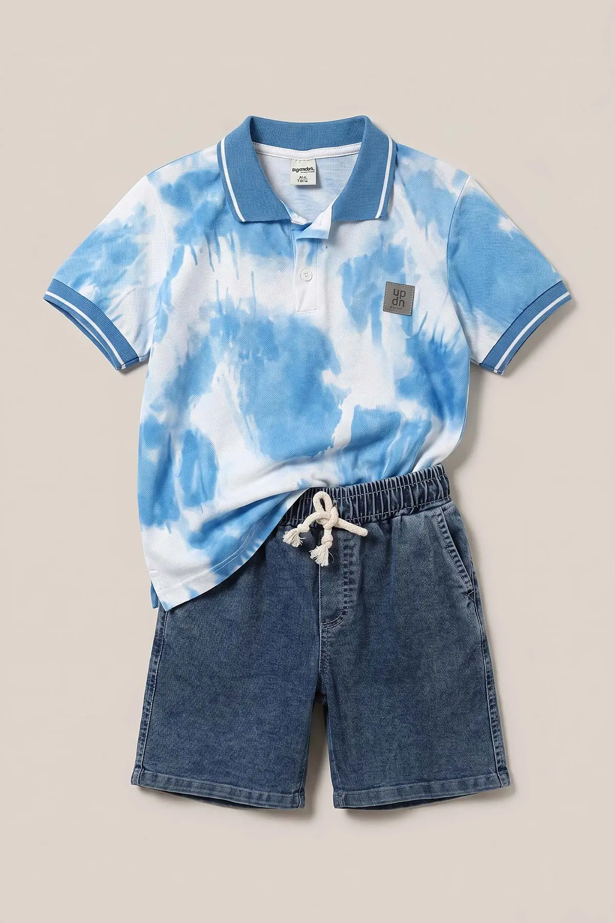 Mavi (1-9 Yaş)Polo Yaka Düğmeli Kot Şortlu Erkek Çocuk Takım 462770