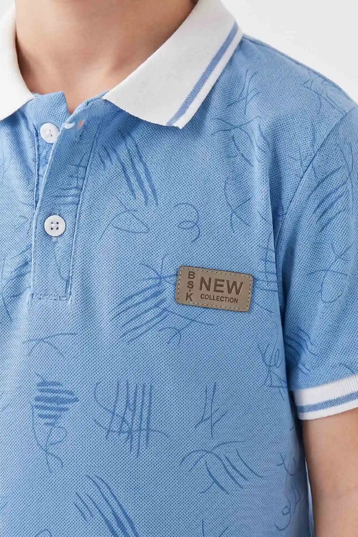 Mavi (1-9 Yaş)Polo Yaka Tişörtlü    Kot Şortlu Erkek Çocuk 2'li Takım 462029