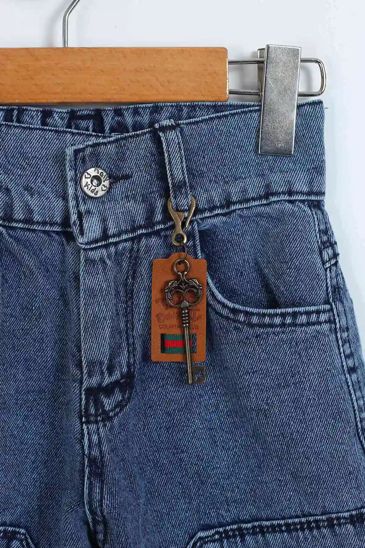 Mavi (11-15 Yaş) ) Önü Parça Detay Kargo Cepli Kız Çocuk Kot Pantolon 329766